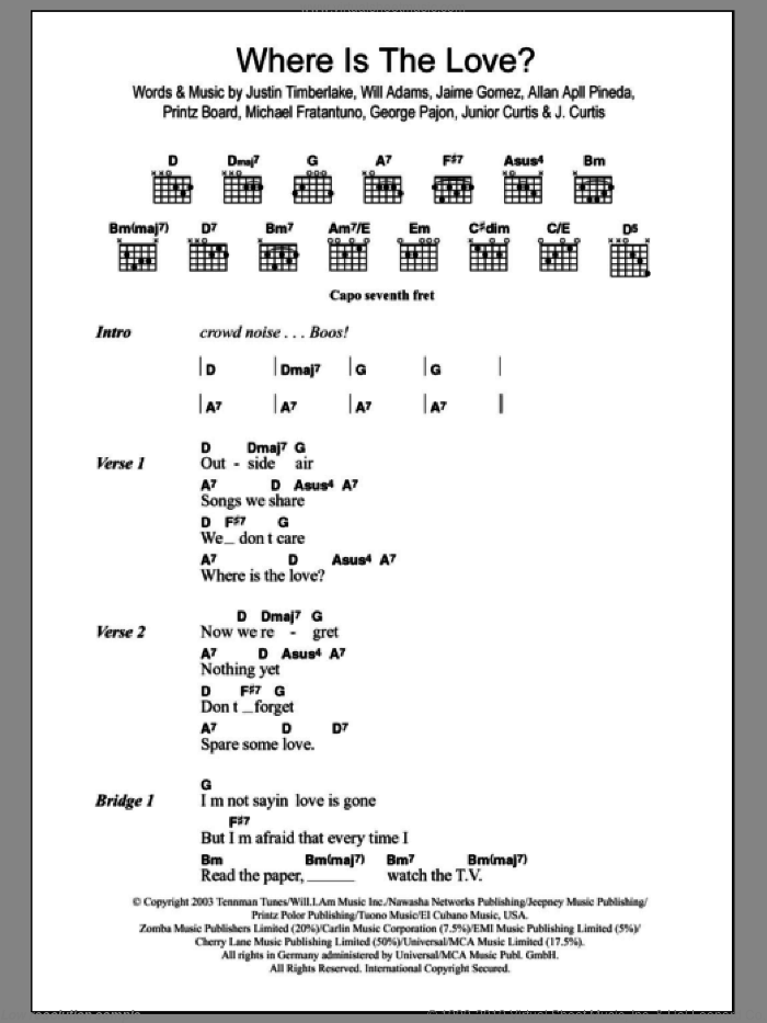 Peas - Where Is The Love sheet music for guitar (chords) [PDF]