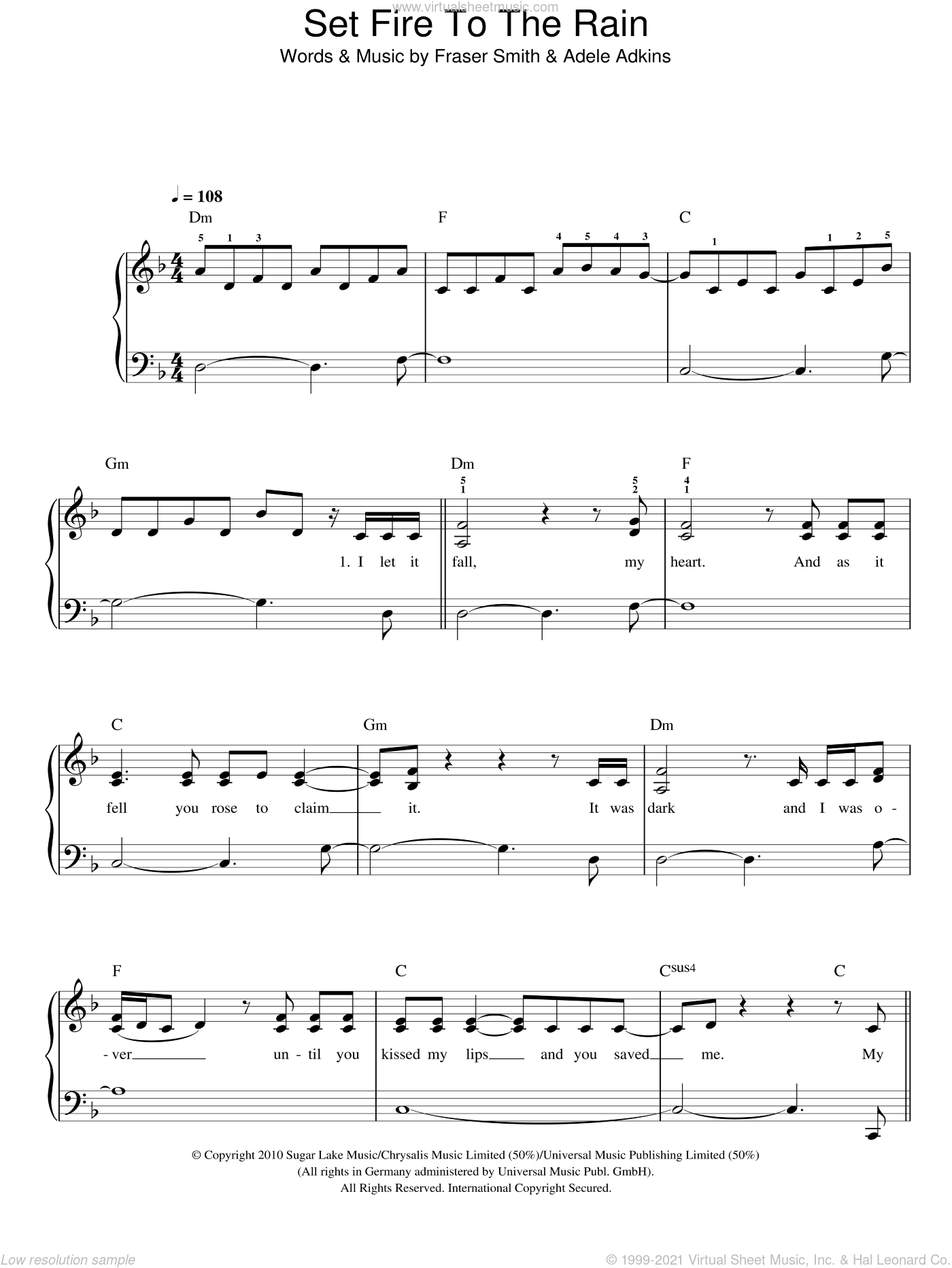 Adele - Set Fire To The Rain sheet music for piano solo [PDF]