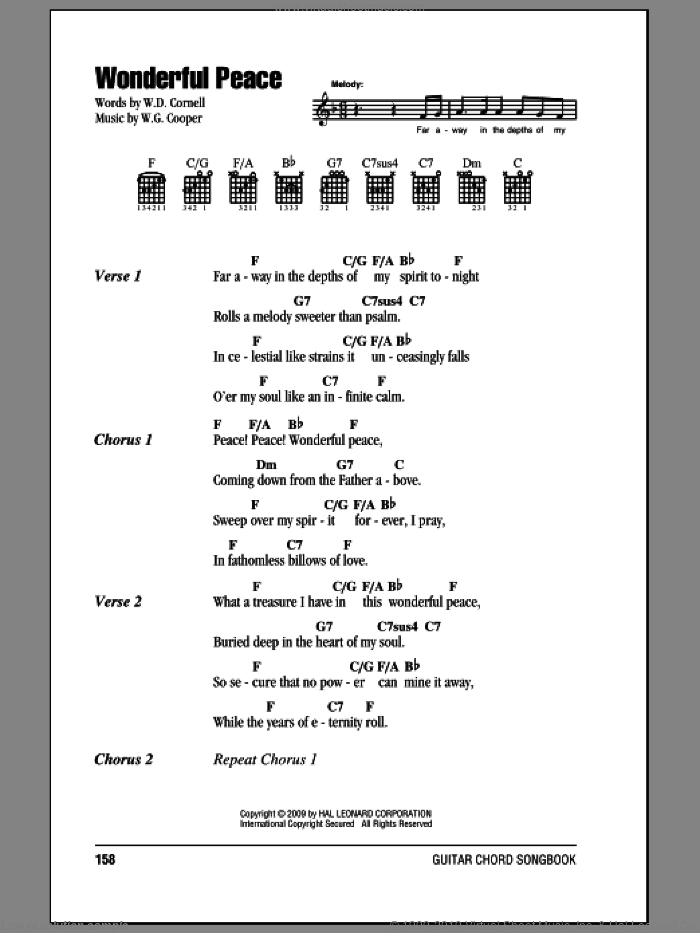 Cornell - Wonderful Peace sheet music for guitar (chords ...