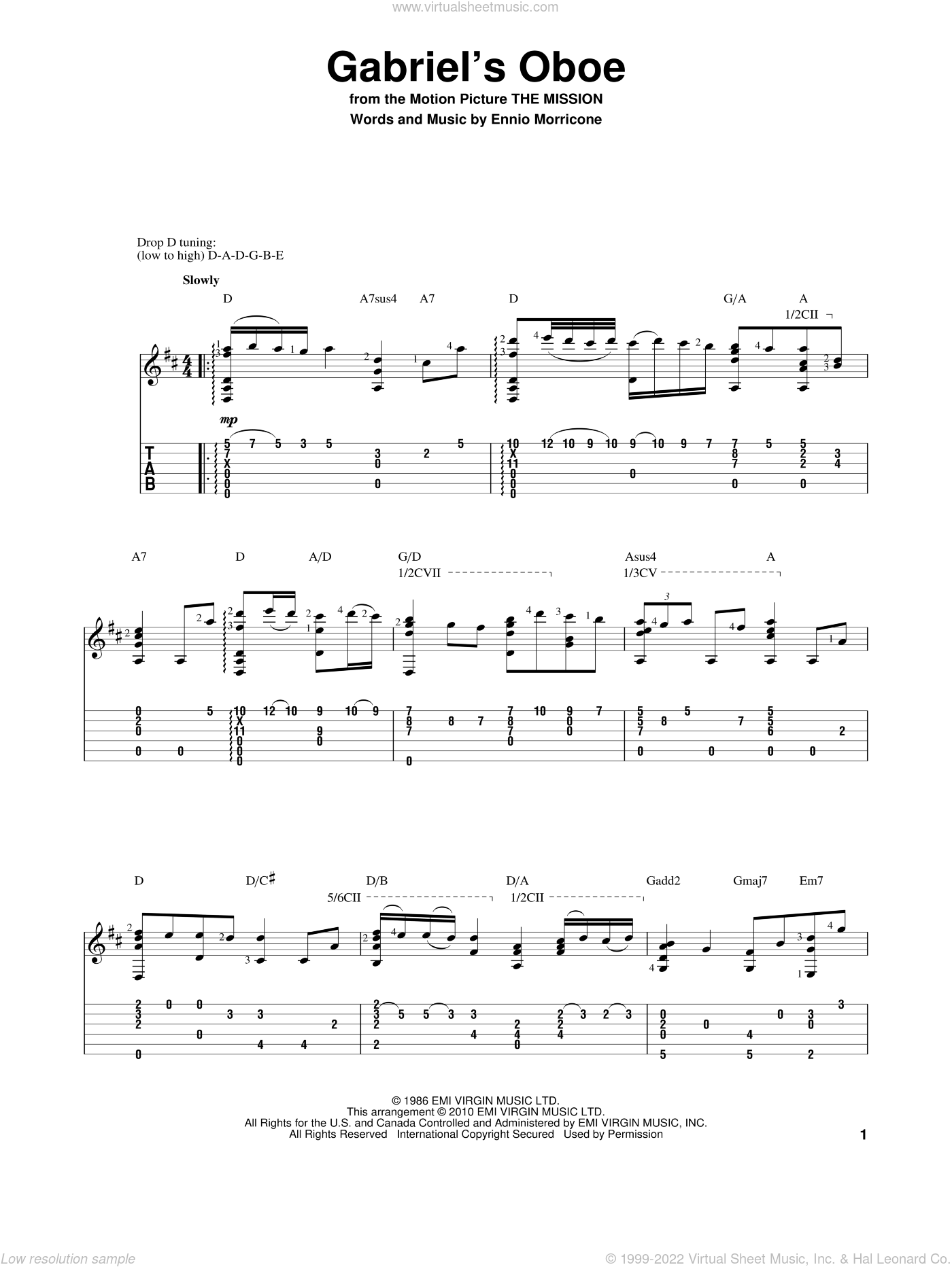 Morricone - Gabriel's Oboe sheet music for guitar solo [PDF]