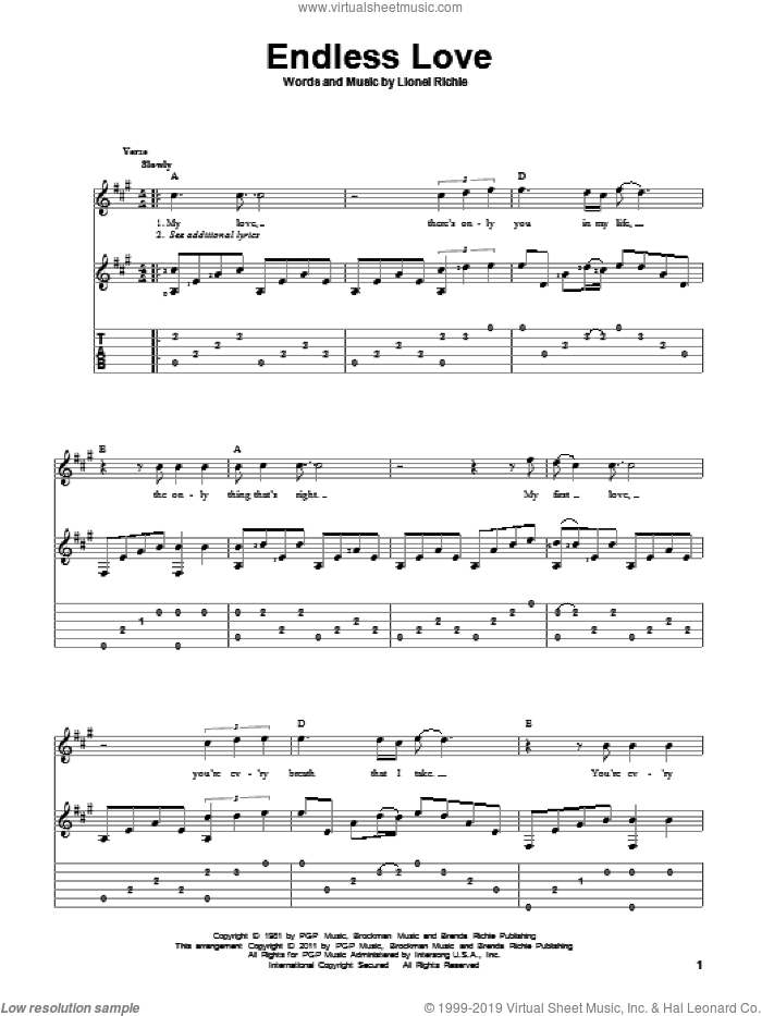 Ross - Endless Love sheet music (intermediate) for guitar solo
