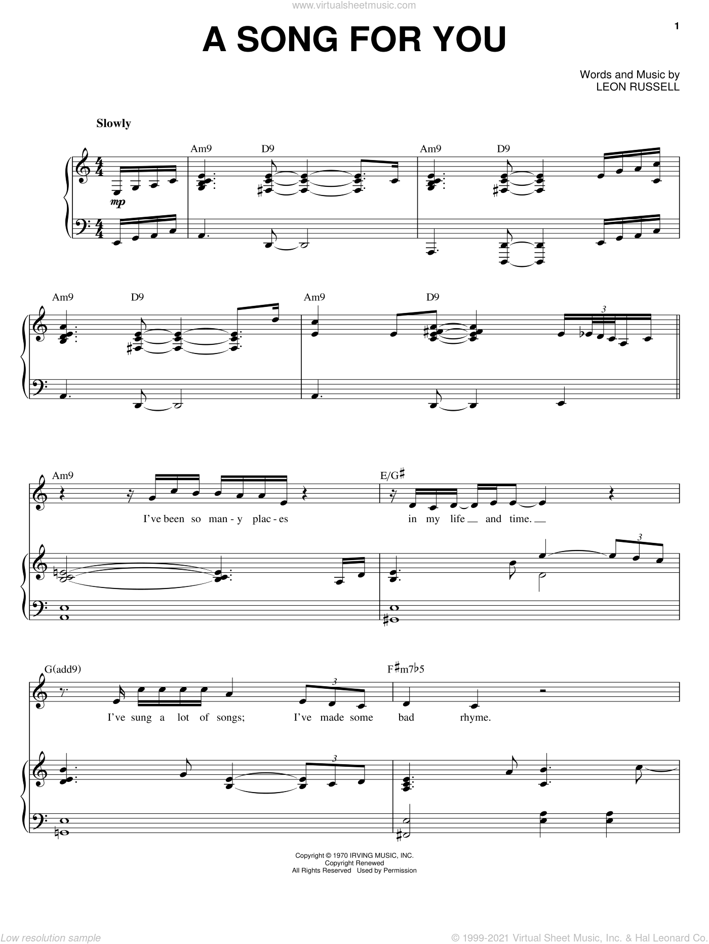 Buble - A Song For You sheet music for voice and piano PDF