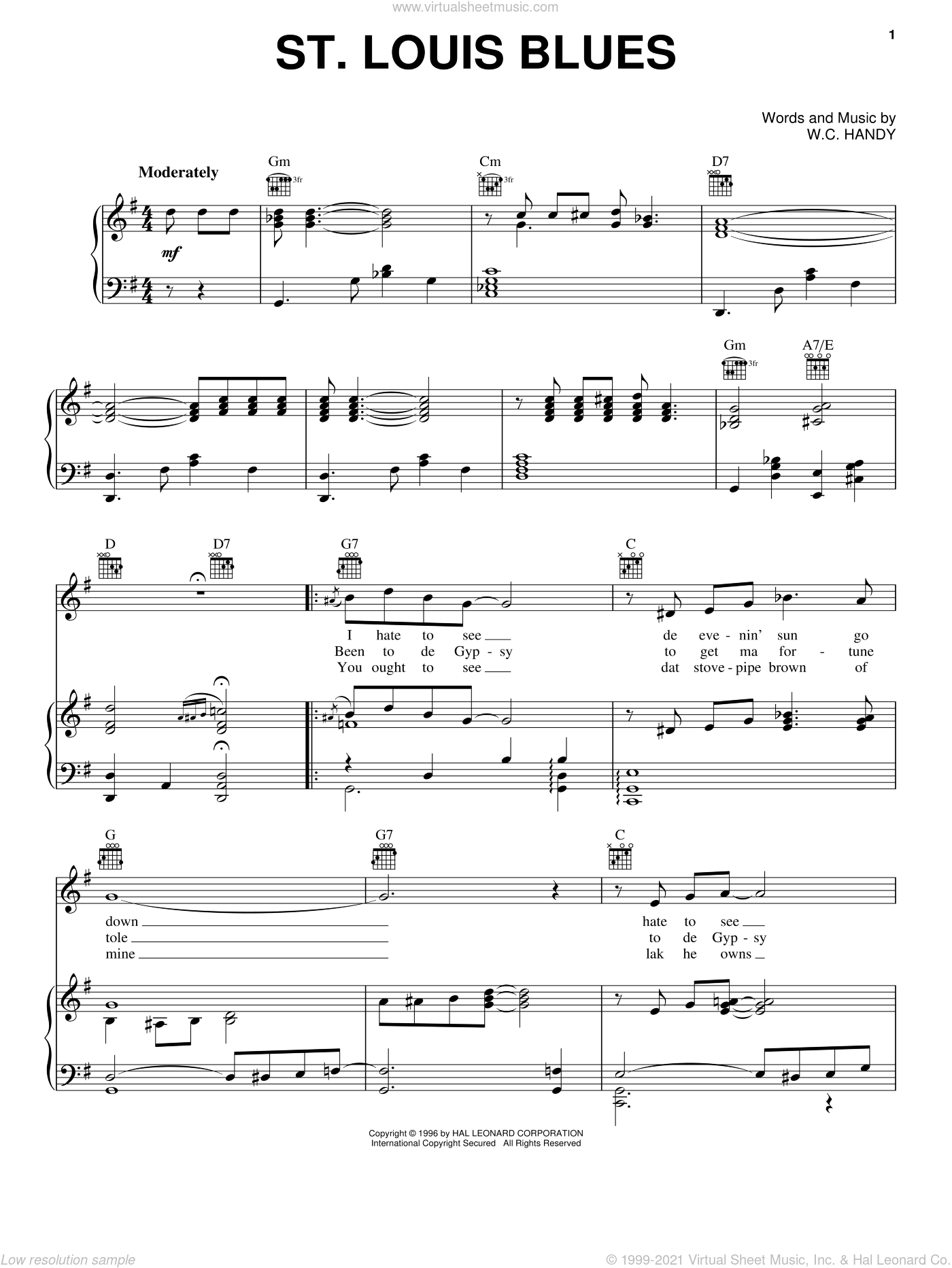 Handy - St. Louis Blues sheet music for voice, piano or guitar
