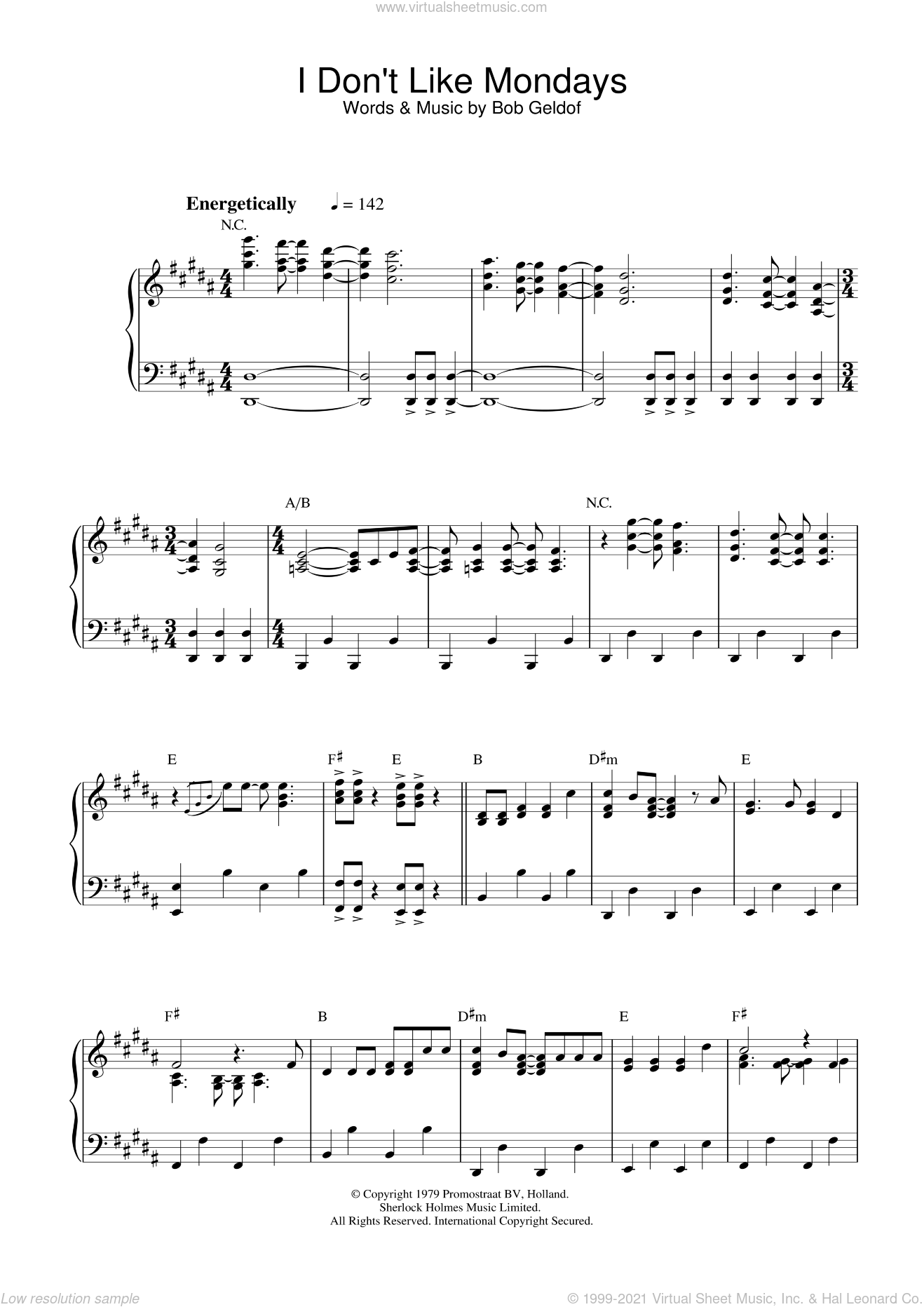 Rats - I Don't Like Mondays sheet music for piano solo PDF