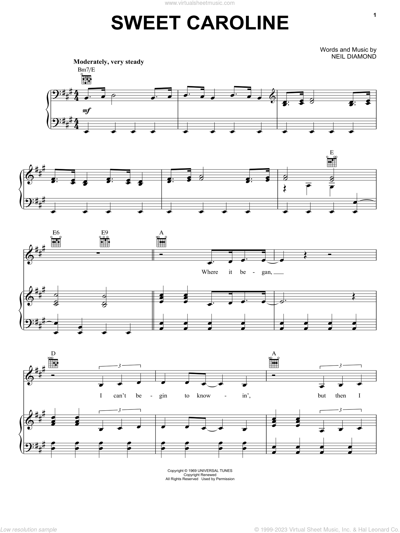 Diamond - Sweet Caroline sheet music for voice, piano or guitar v2