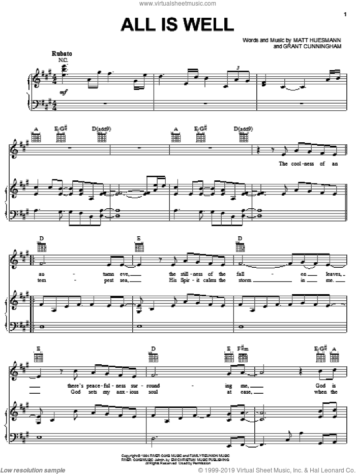 Green - All Is Well sheet music for voice, piano or guitar