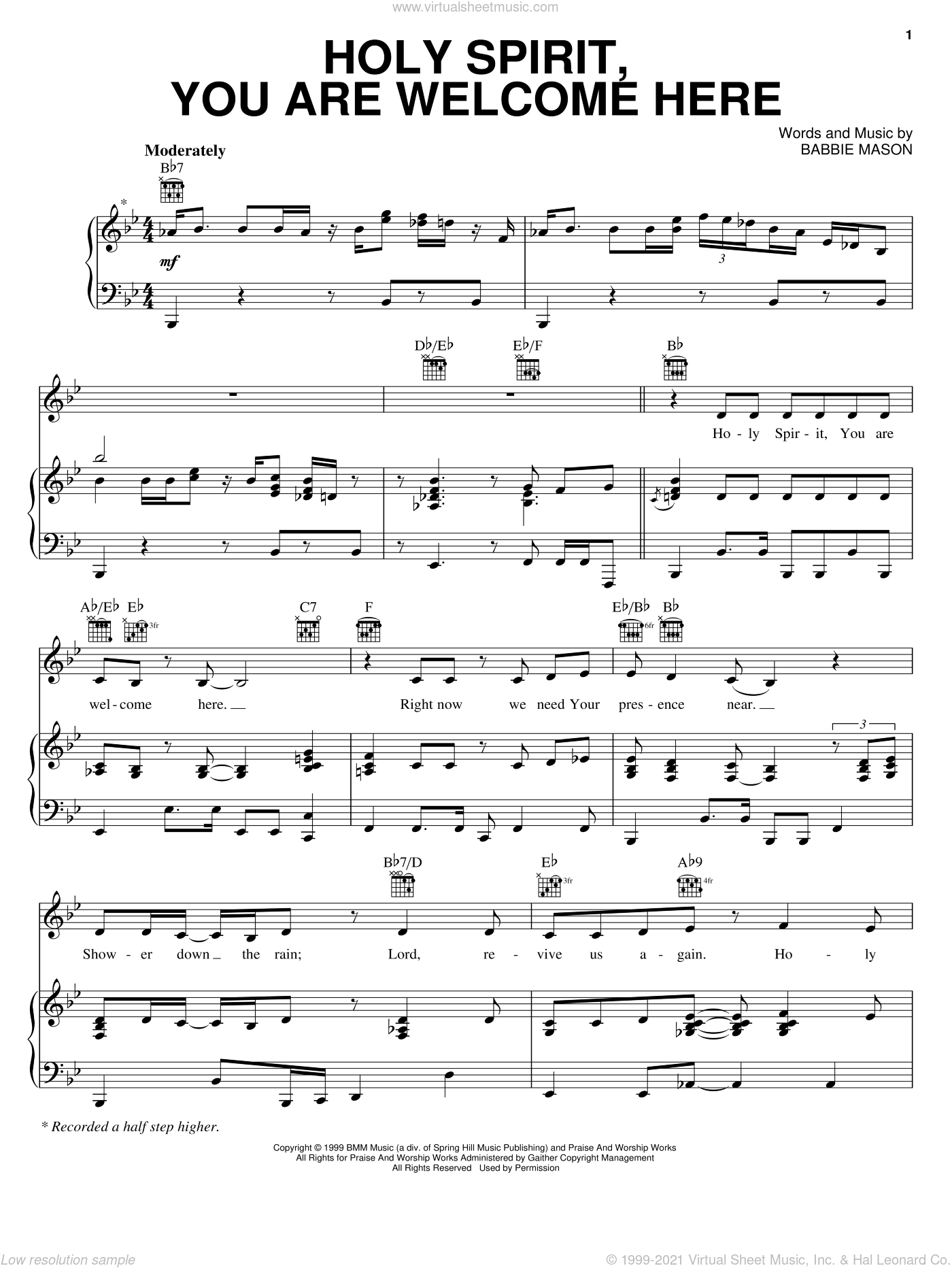 Mason - Holy Spirit, You Are Welcome Here sheet music for voice, piano