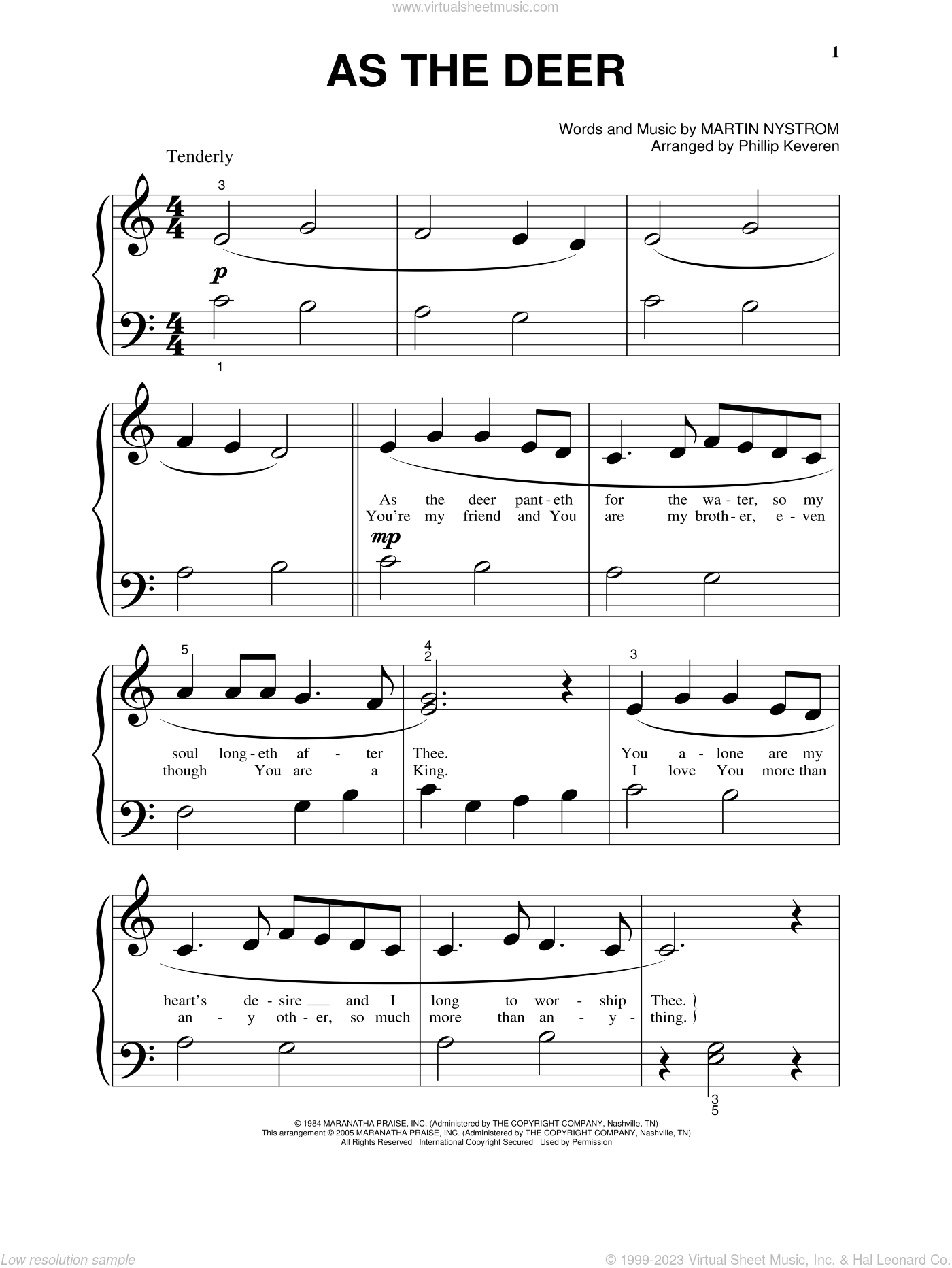 Keveren - As The Deer sheet music for piano solo (big note ...