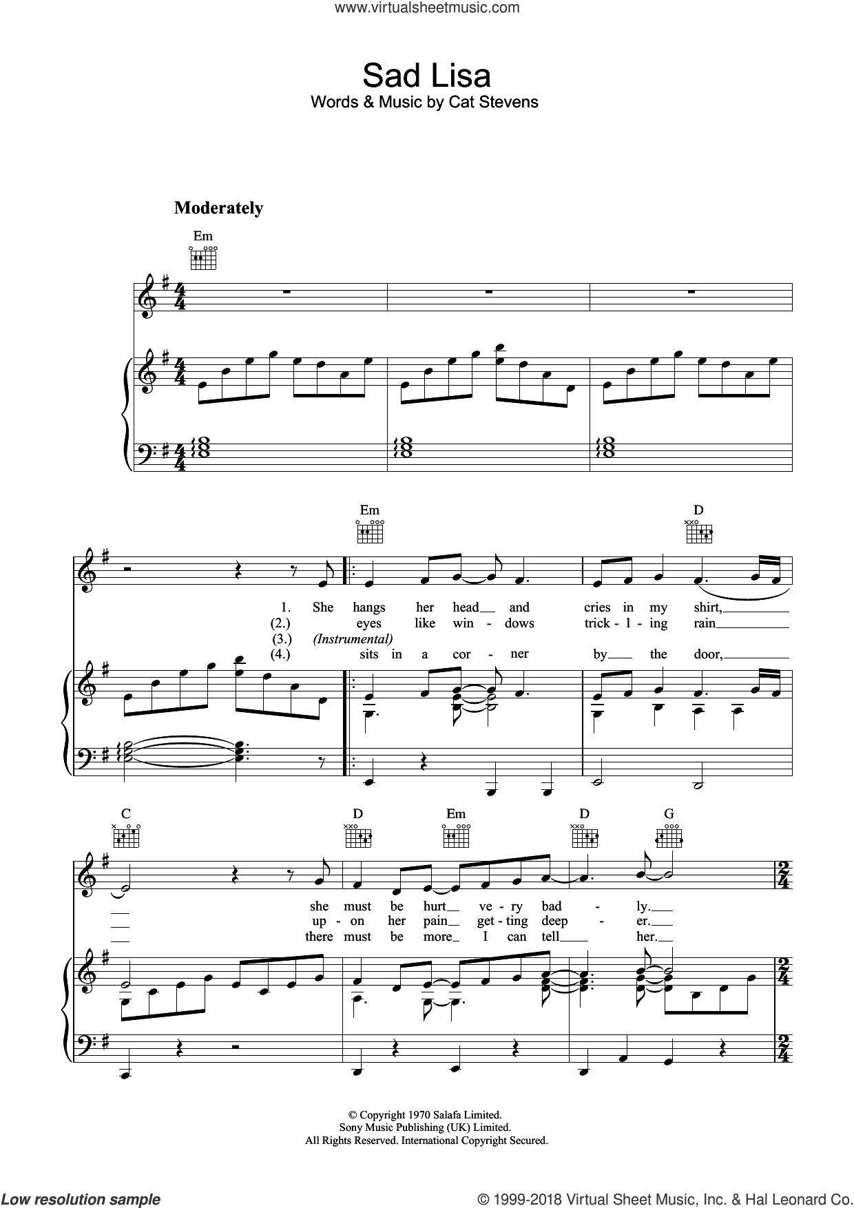 Stevens - Sad Lisa sheet music for voice, piano or guitar ...
