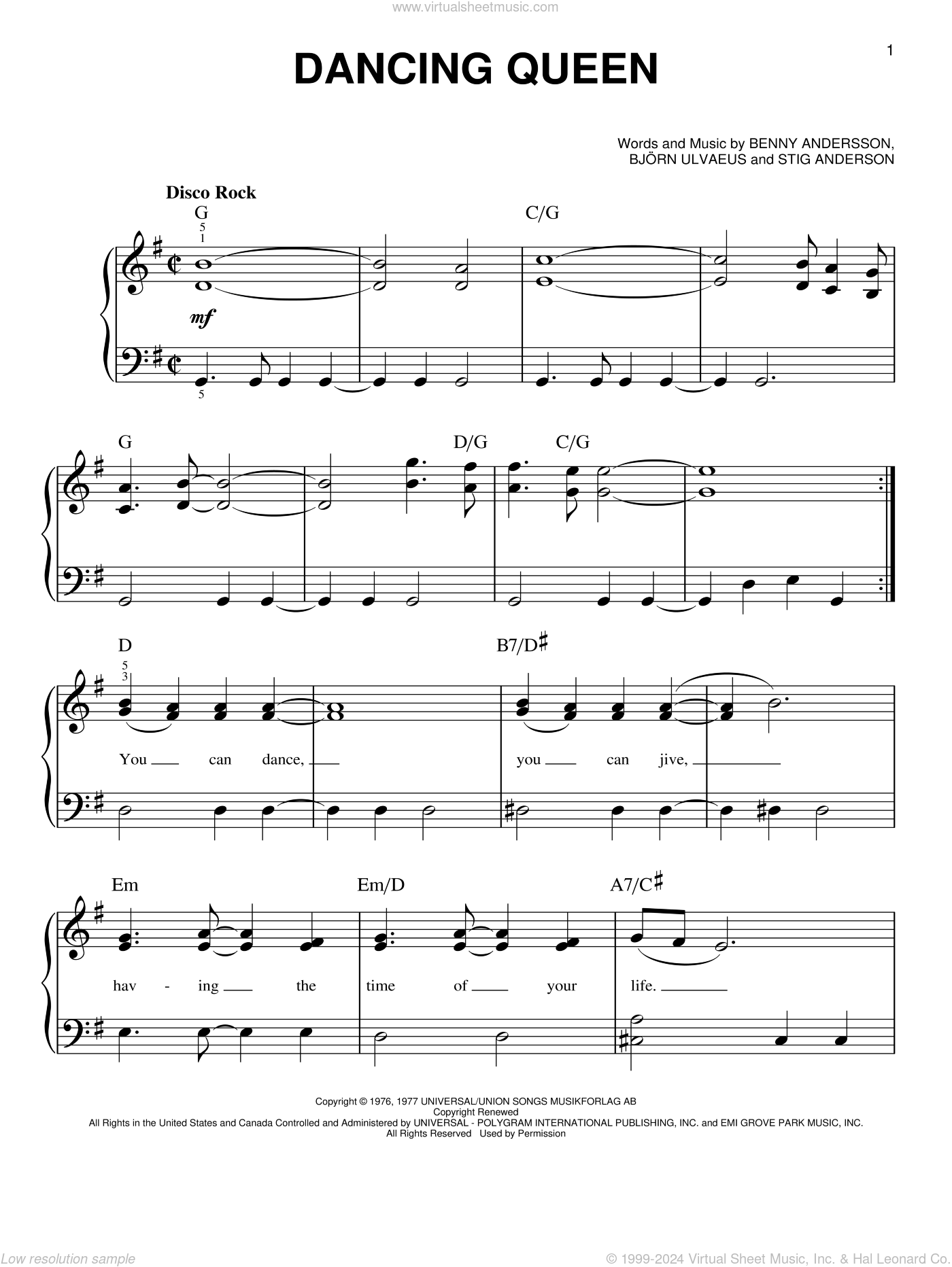 ABBA - Dancing Queen sheet music for piano solo [PDF-interactive]
