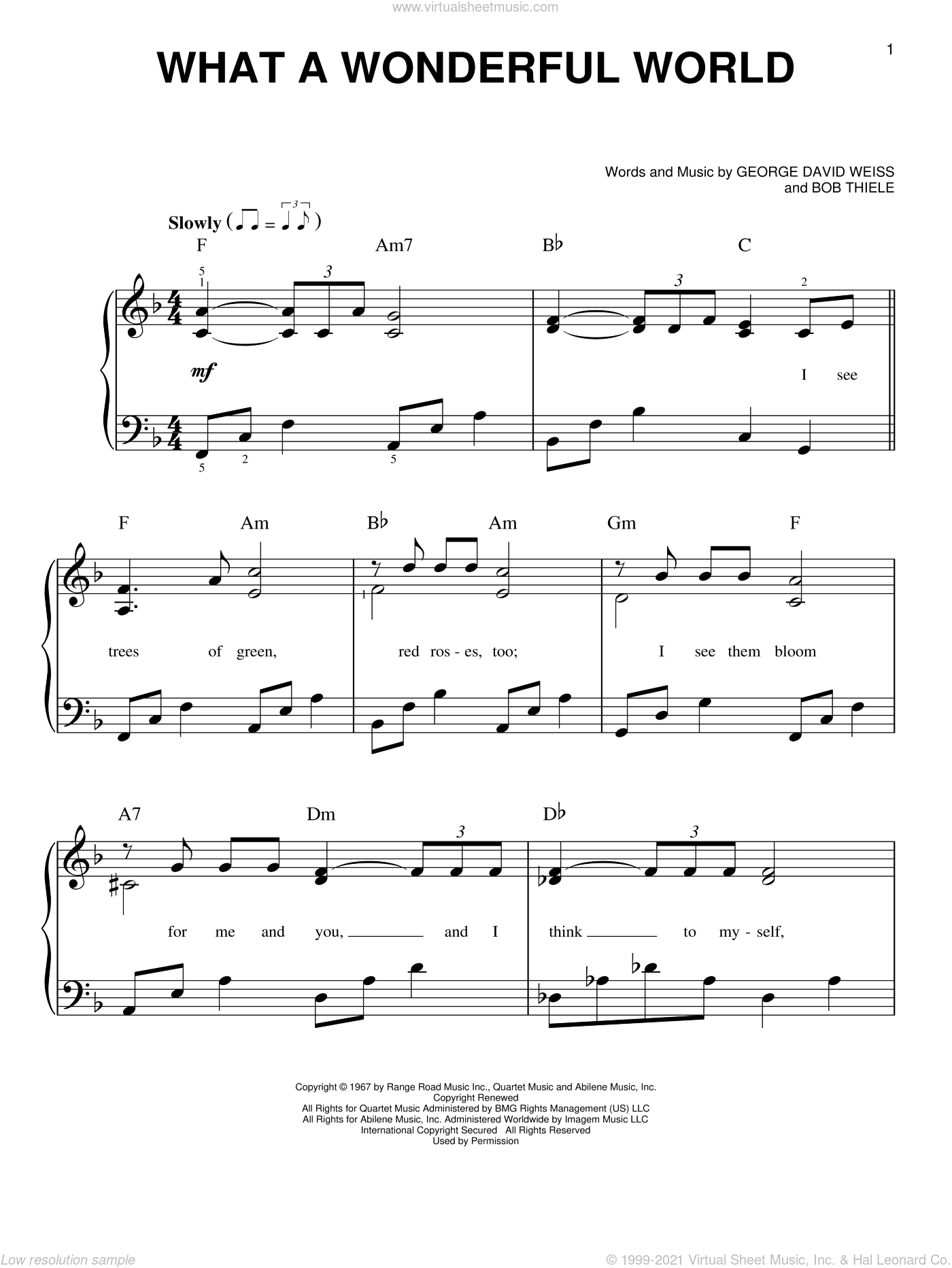 Armstrong - What A Wonderful World, (easy) sheet music for piano solo