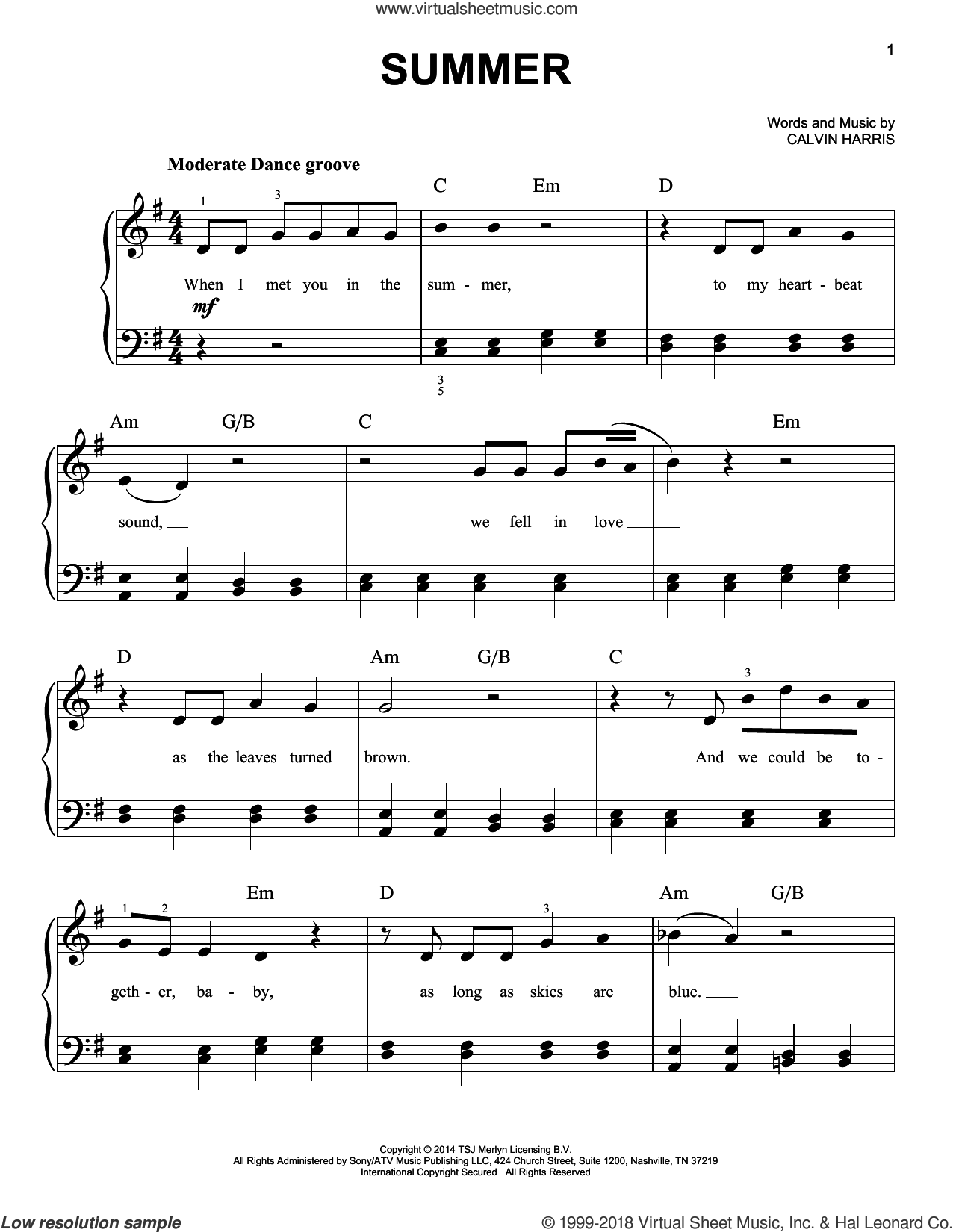 Harris - Summer sheet music for piano solo [PDF-interactive]