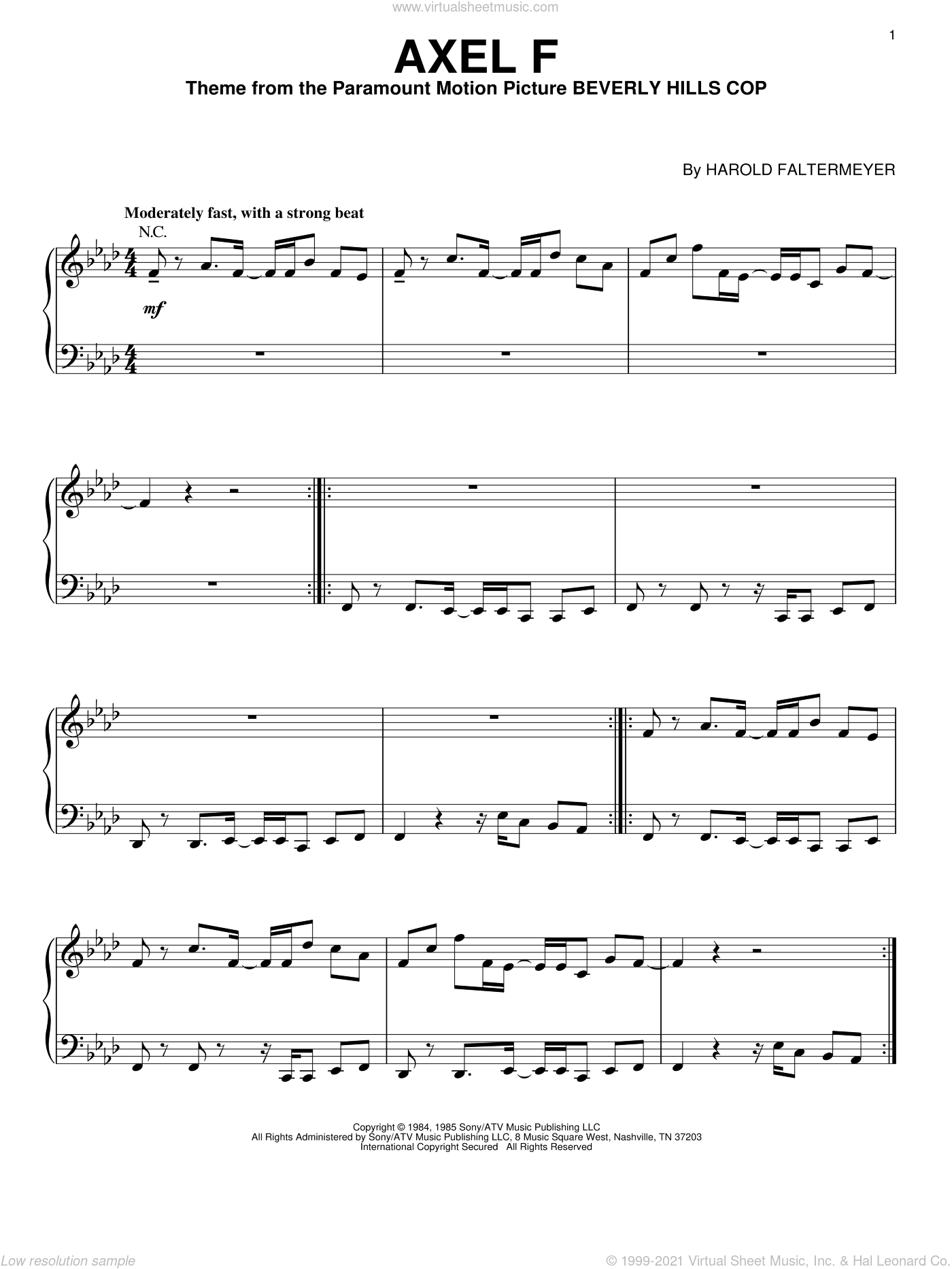 Faltermeyer - Axel F for piano solo interactive sheet music