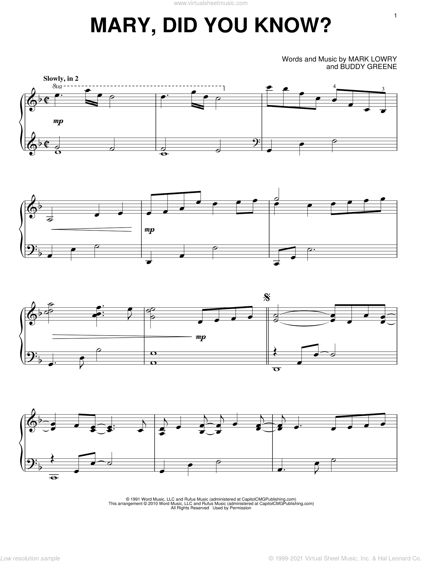 Lowry Mary, Did You Know? sheet music for piano solo [PDF]