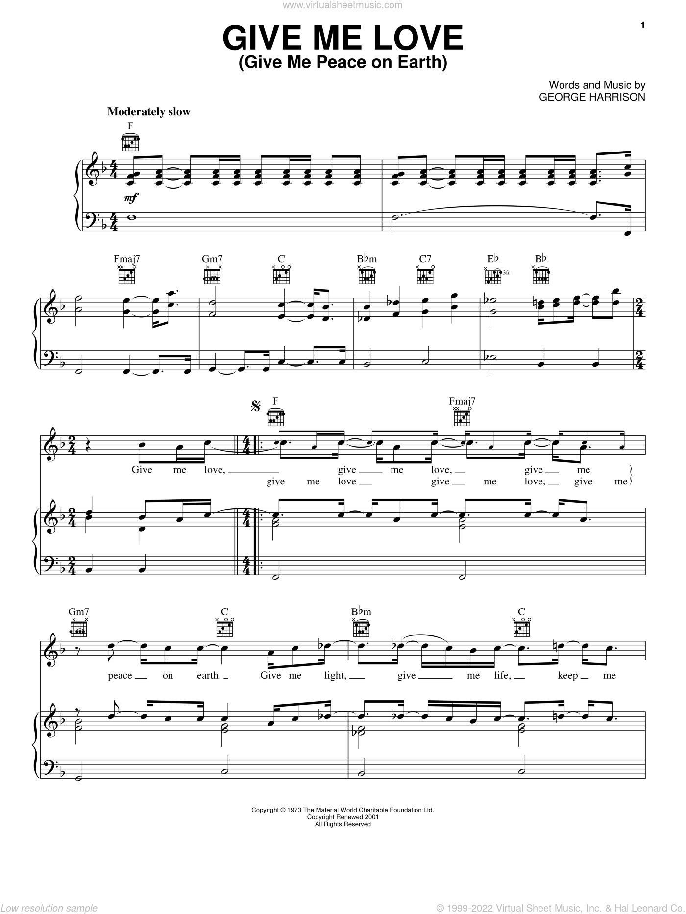 Harrison - Give Me Love (Give Me Peace On Earth) sheet music for voice, piano or guitar