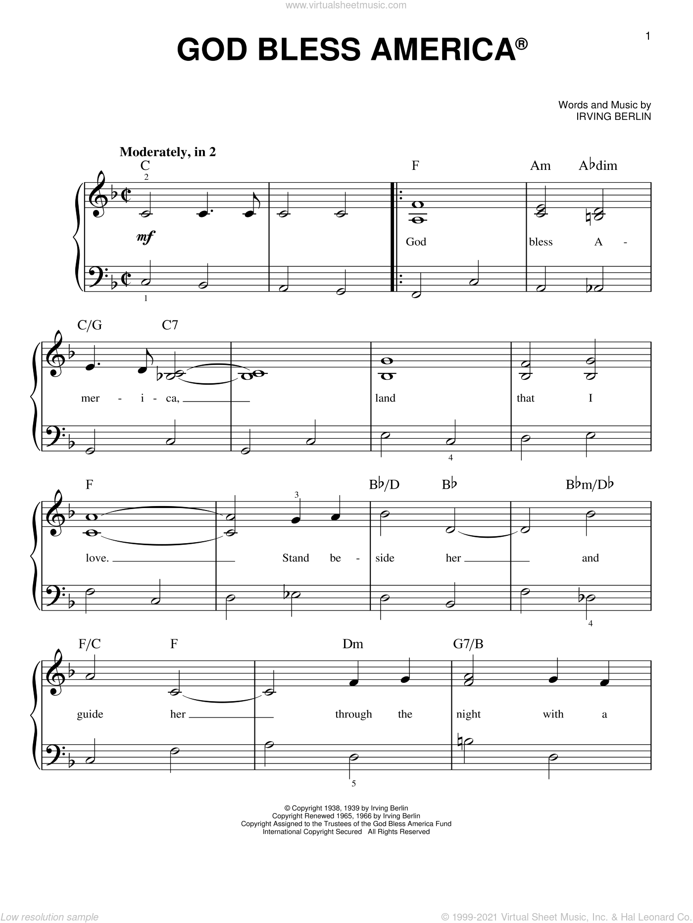 Berlin God Bless America Sheet Music For Piano Solo PDF 