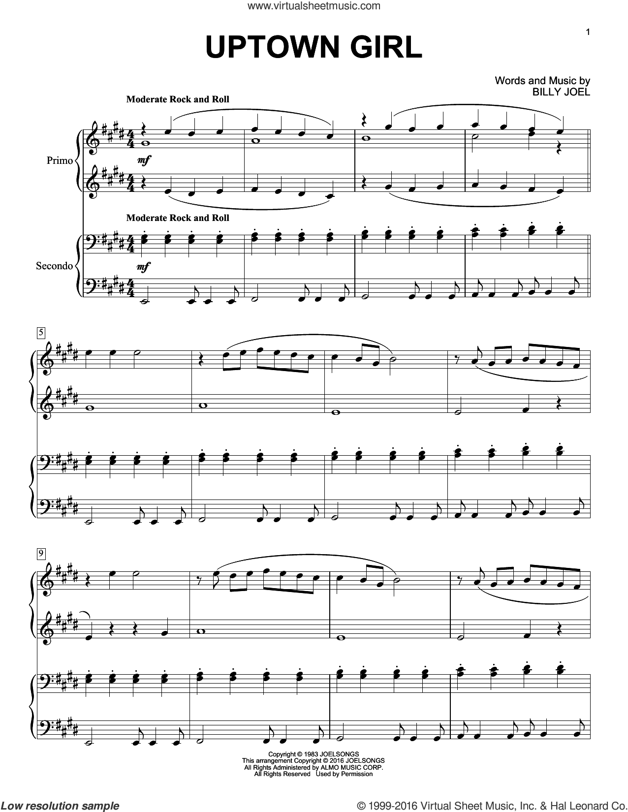Joel - Uptown Girl sheet music for piano four hands [PDF]