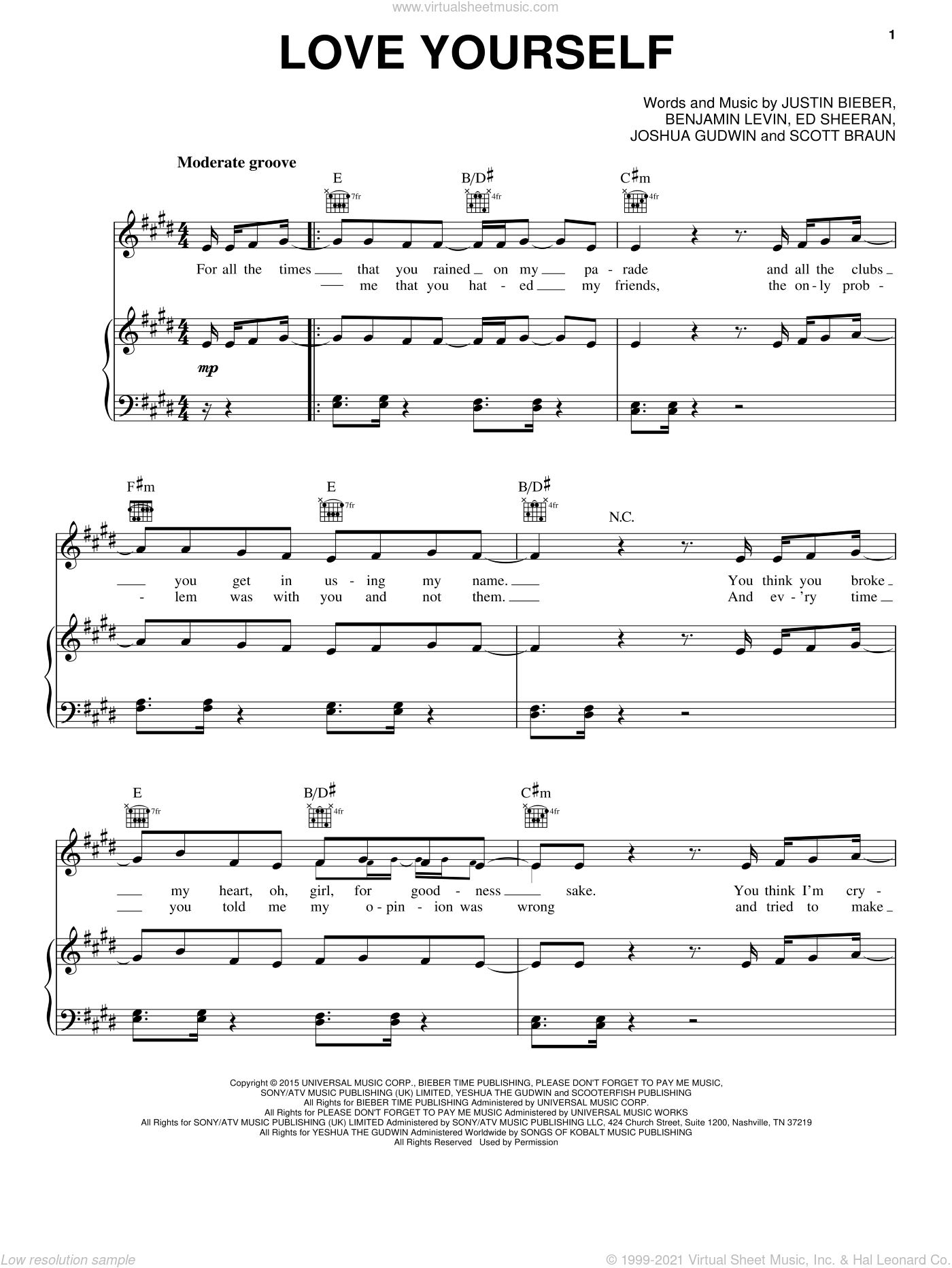 Bieber - Love Yourself sheet music for voice, piano or guitar