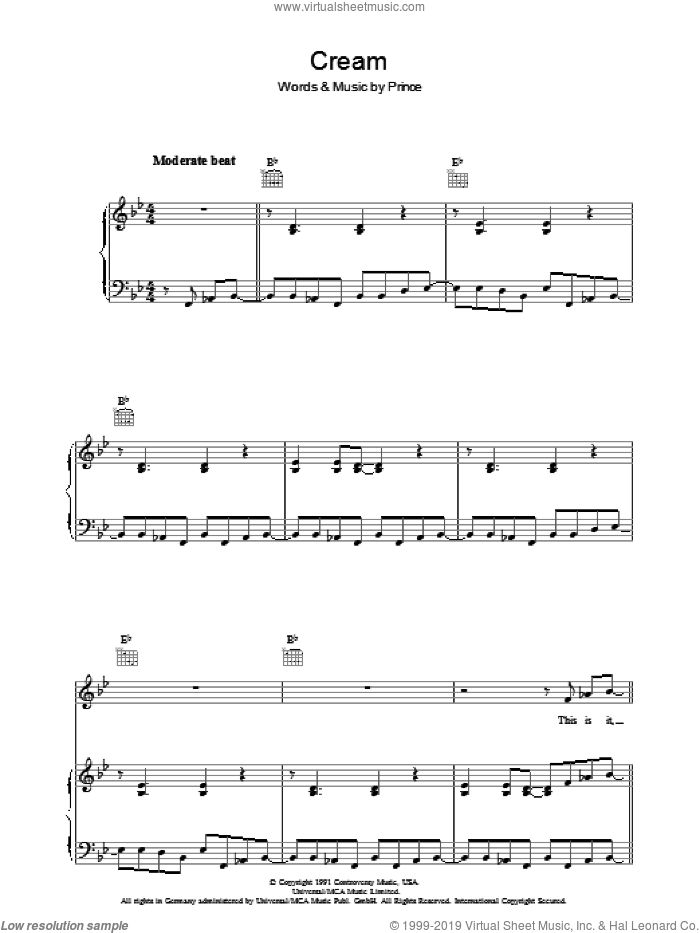 Prince - Cream sheet music for voice, piano or guitar [PDF]