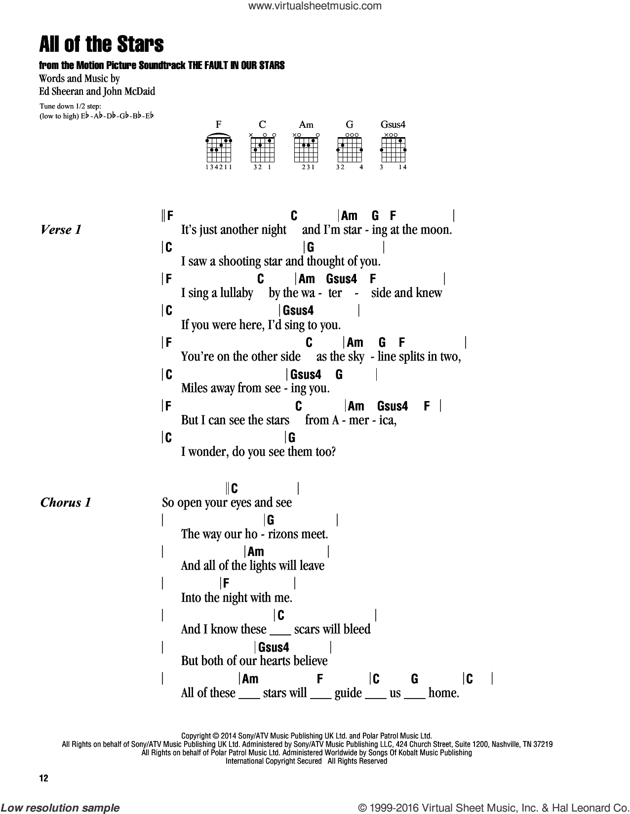 Sheeran - All Of The Stars sheet music for guitar (chords) [PDF]