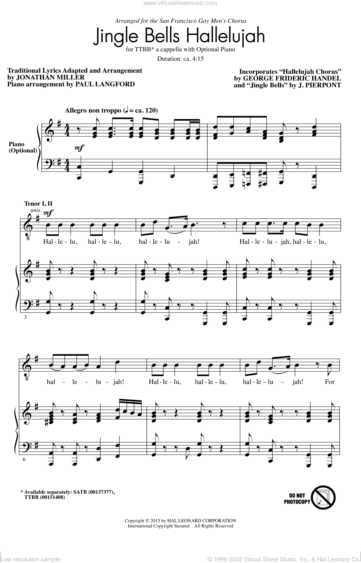 Handel - Hallelujah Chorus sheet music for choir (TTBB: tenor, bass)