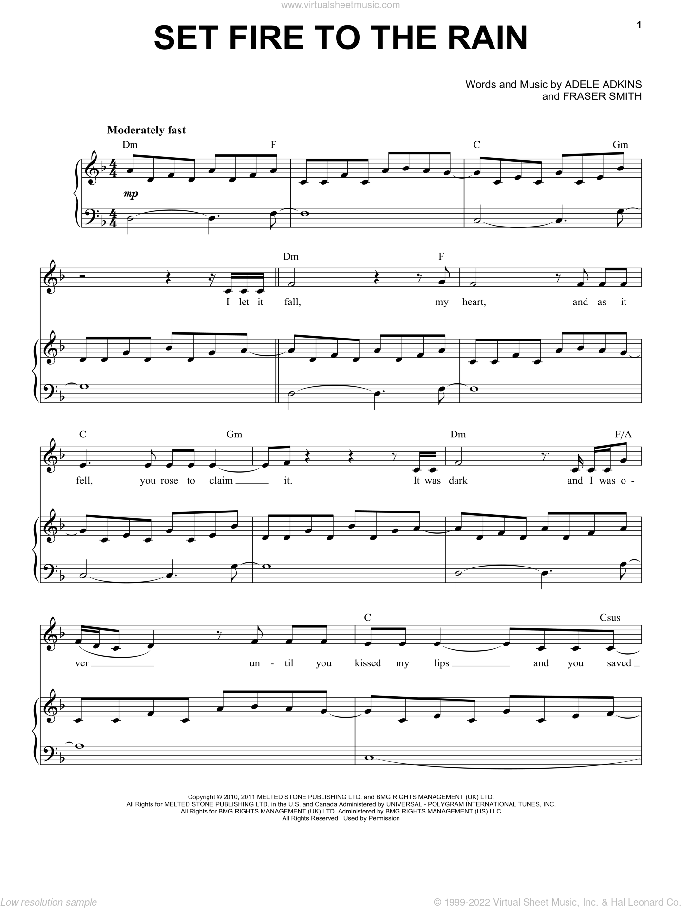 Adele - Set Fire To The Rain sheet music for voice and piano