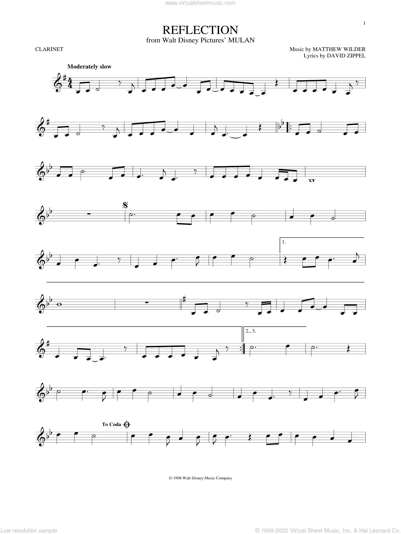 Aguilera - Reflection sheet music for clarinet solo [PDF]