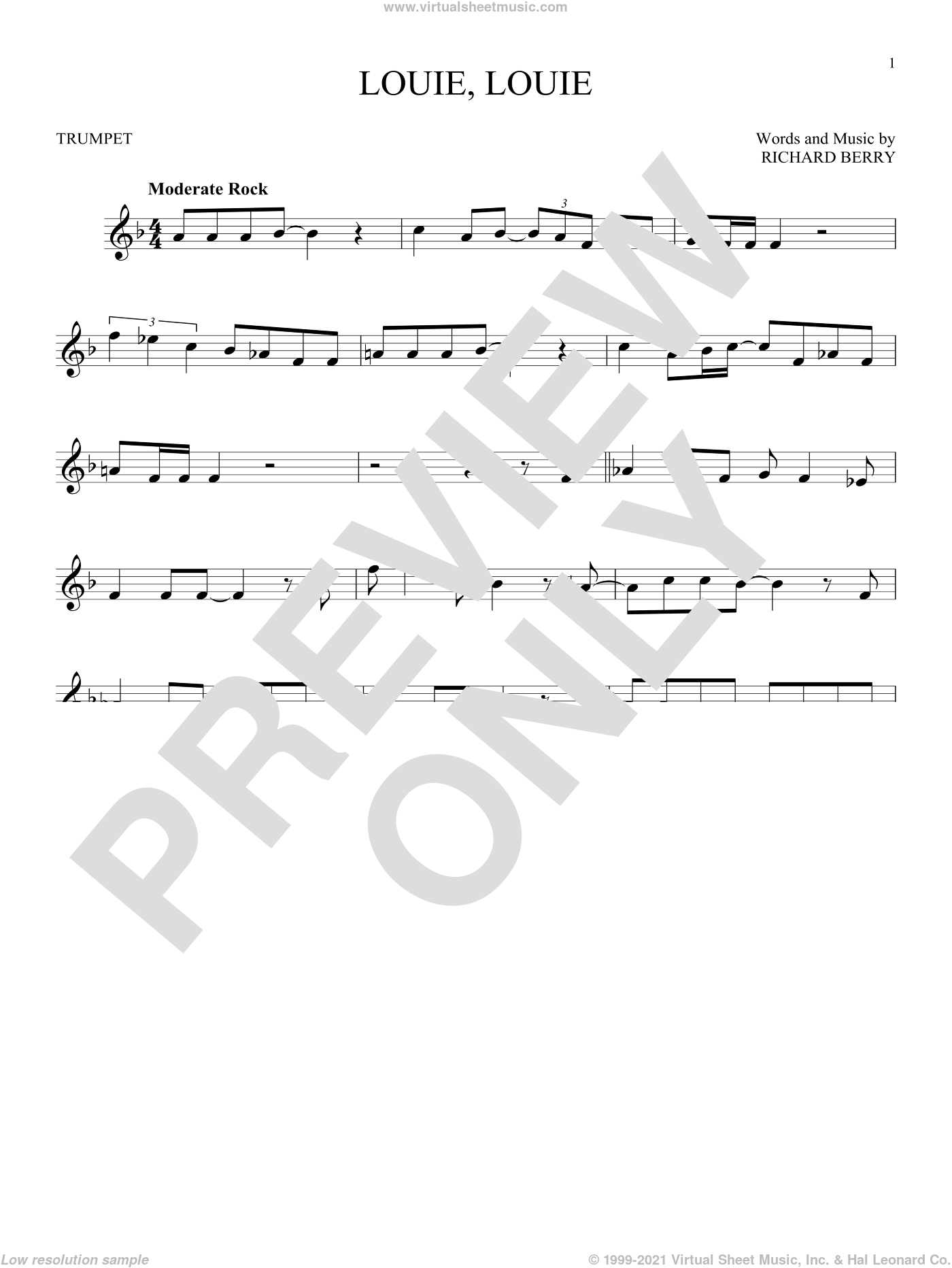 Kingsmen - Louie, Louie sheet music for trumpet solo [PDF]