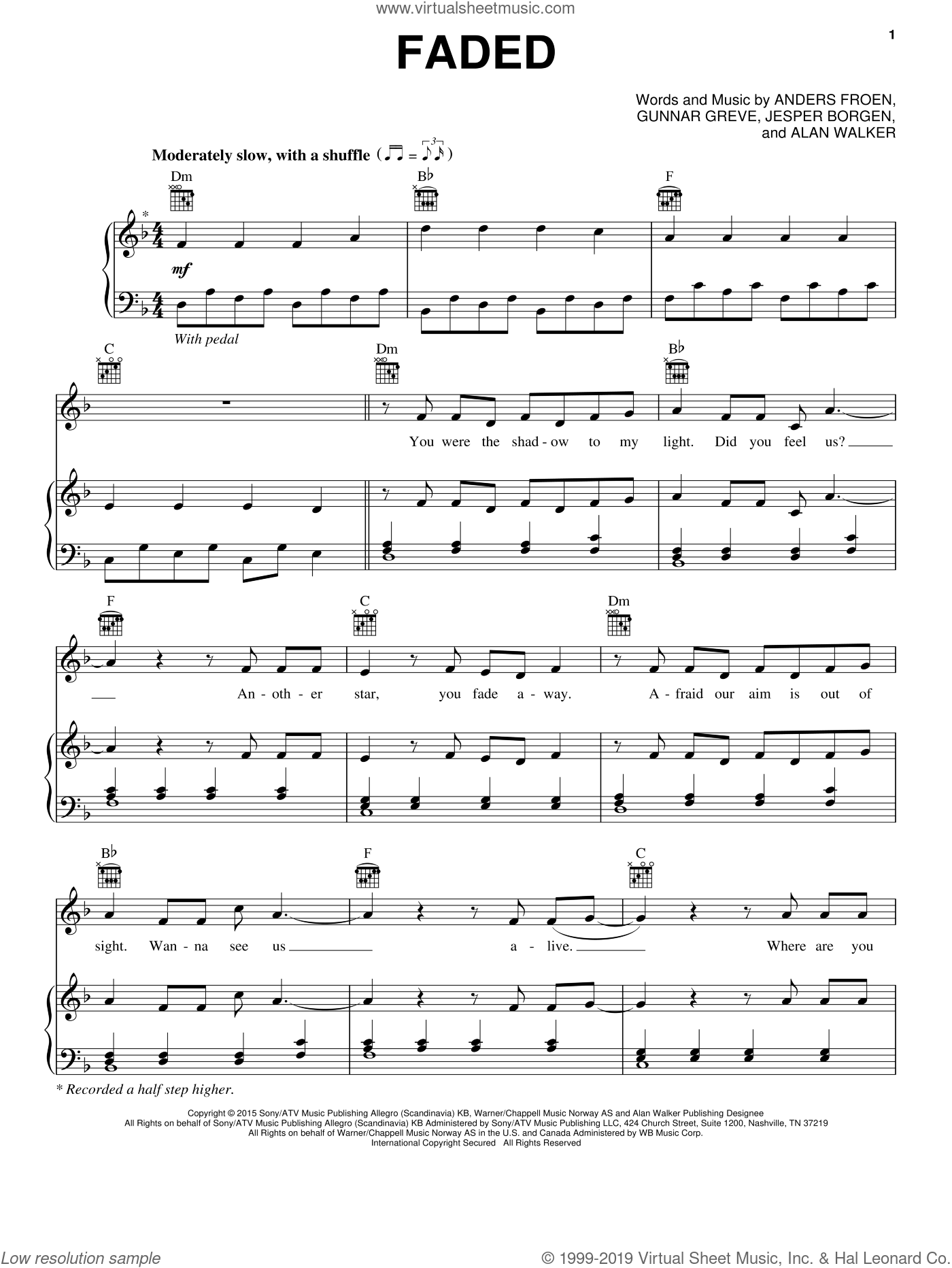 Walker - Faded sheet music for voice, piano or guitar [PDF]