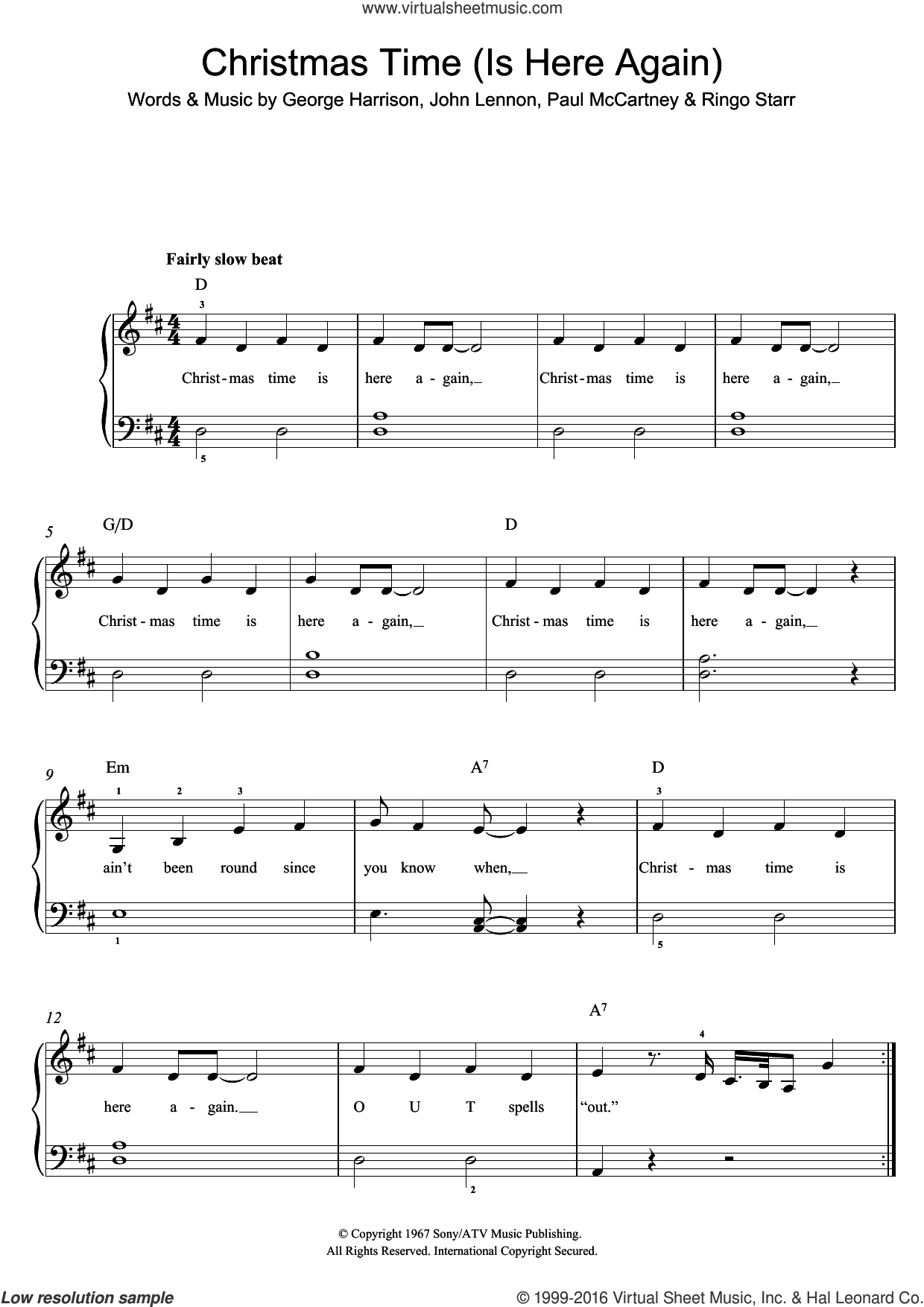 Beatles - Christmas Time (Is Here Again), (easy) sheet music for piano solo