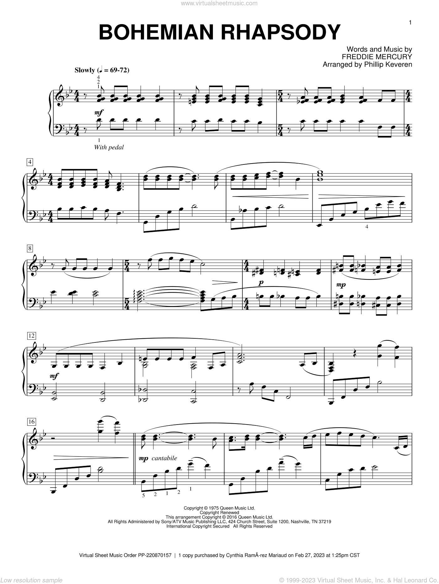 Keveren Bohemian Rhapsody sheet music for piano solo [PDF]