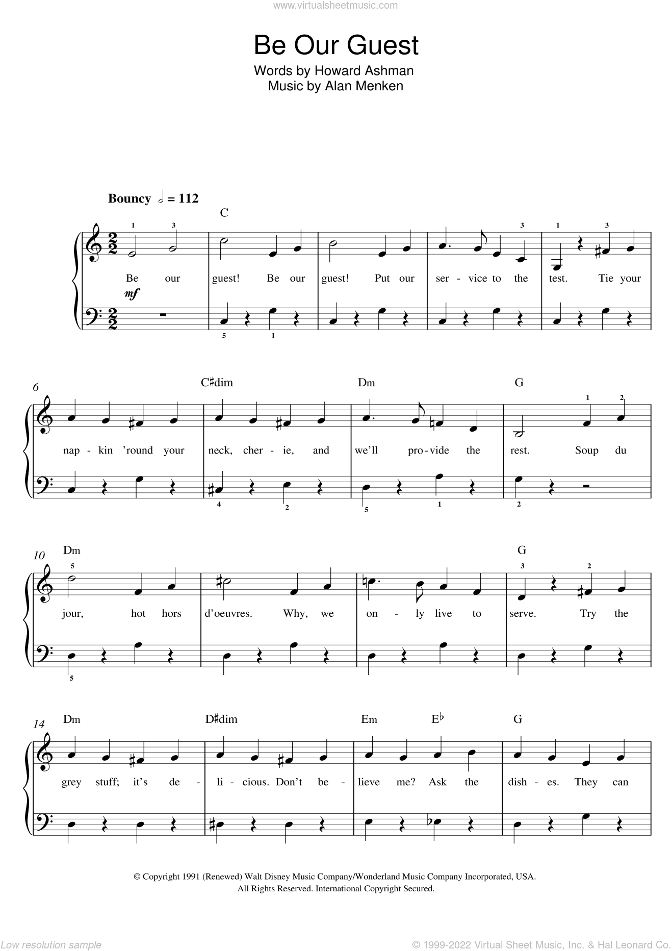 Menken - Be Our Guest (from 'Beauty And The Beast') sheet music for