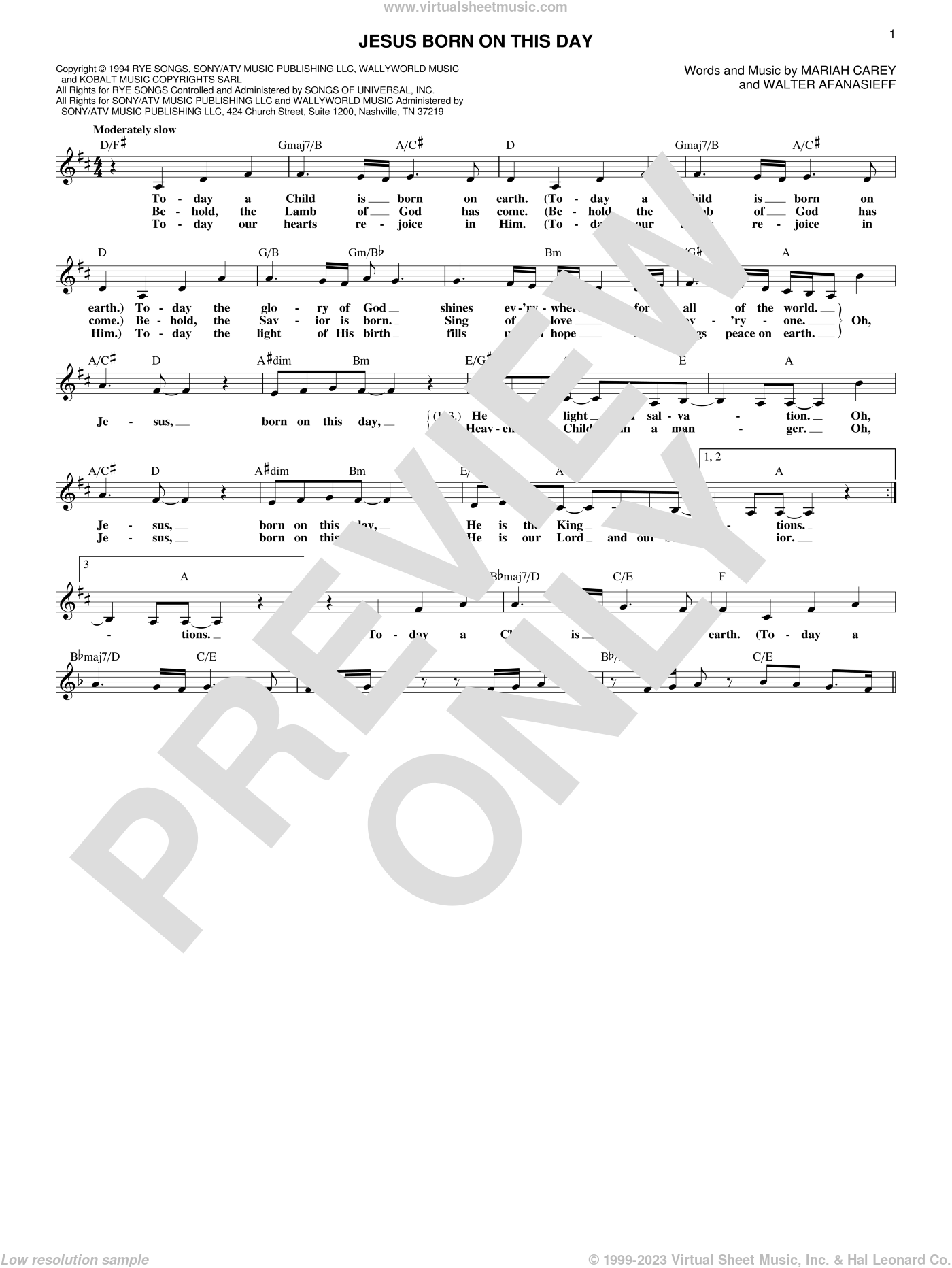 Carey - Jesus Born On This Day sheet music (fake book) PDF