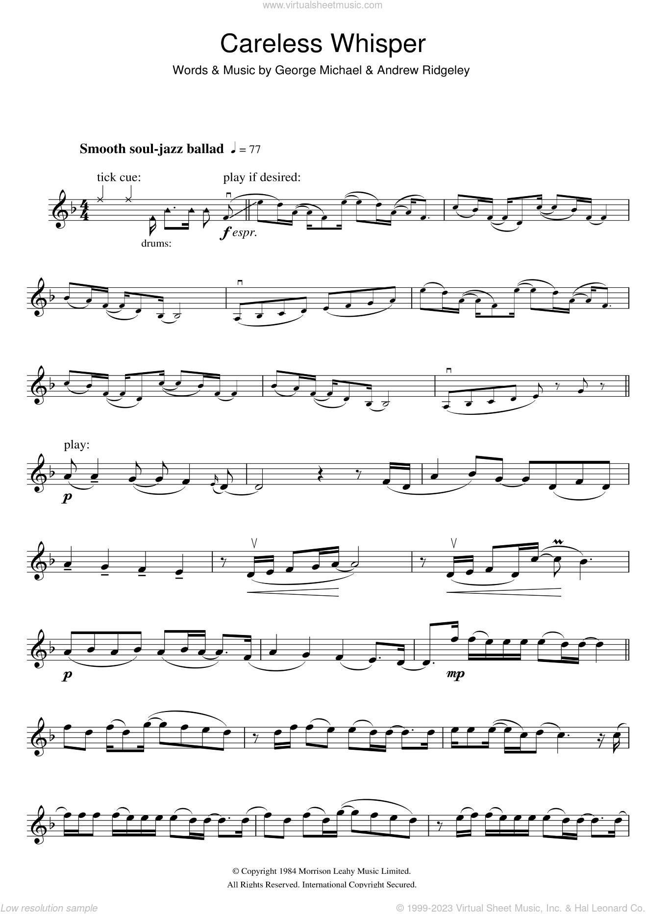 Michael - Careless Whisper sheet music for violin solo PDF