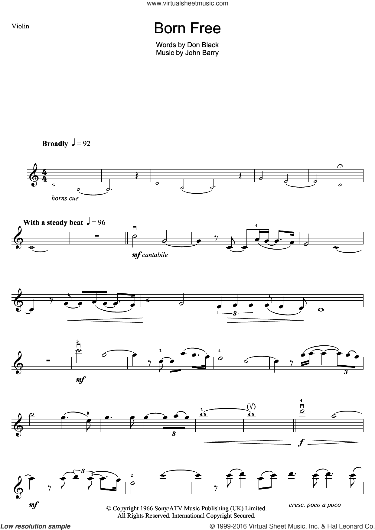 Monro - Born Free sheet music for violin solo [PDF]