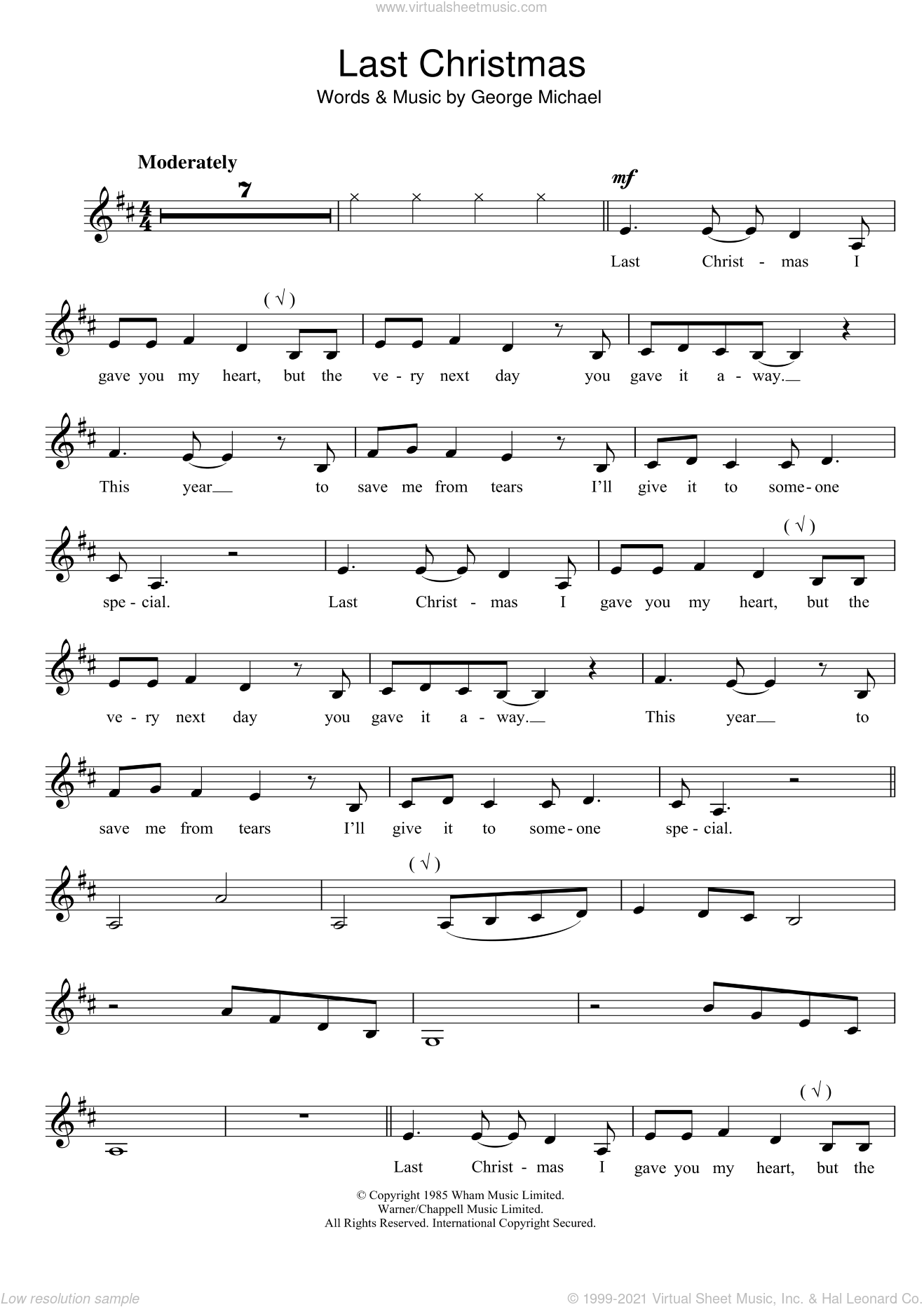 Wham! - Last Christmas sheet music for clarinet solo PDF