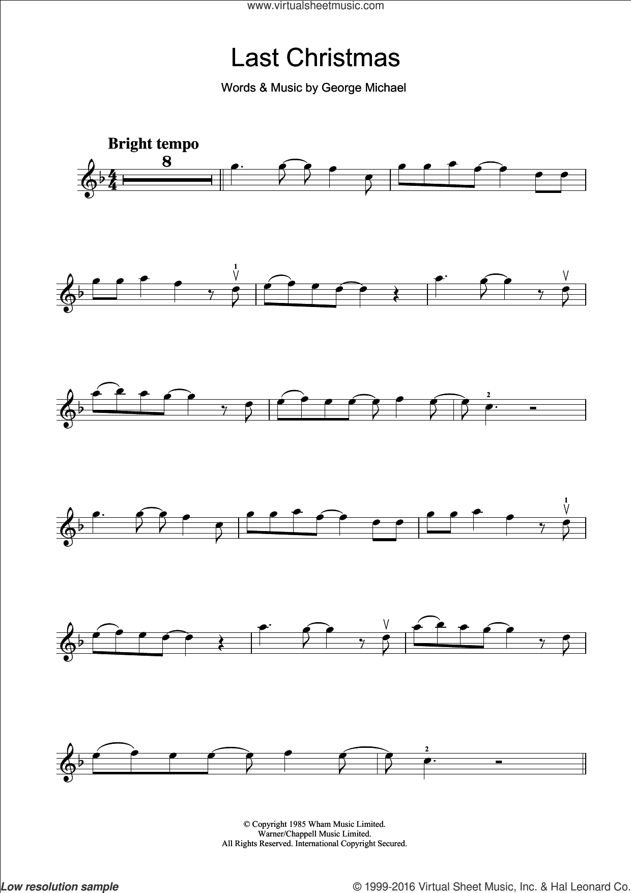 Wham! - Last Christmas sheet music for violin solo PDF