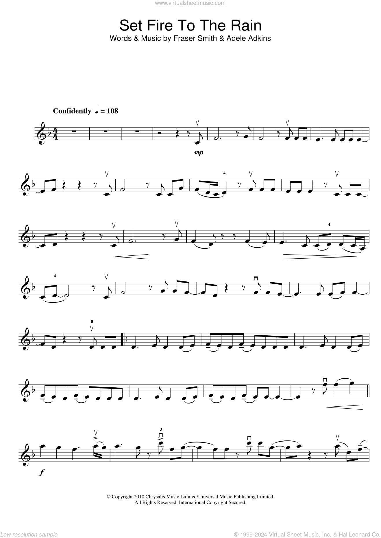 Adele - Set Fire To The Rain sheet music for violin solo PDF