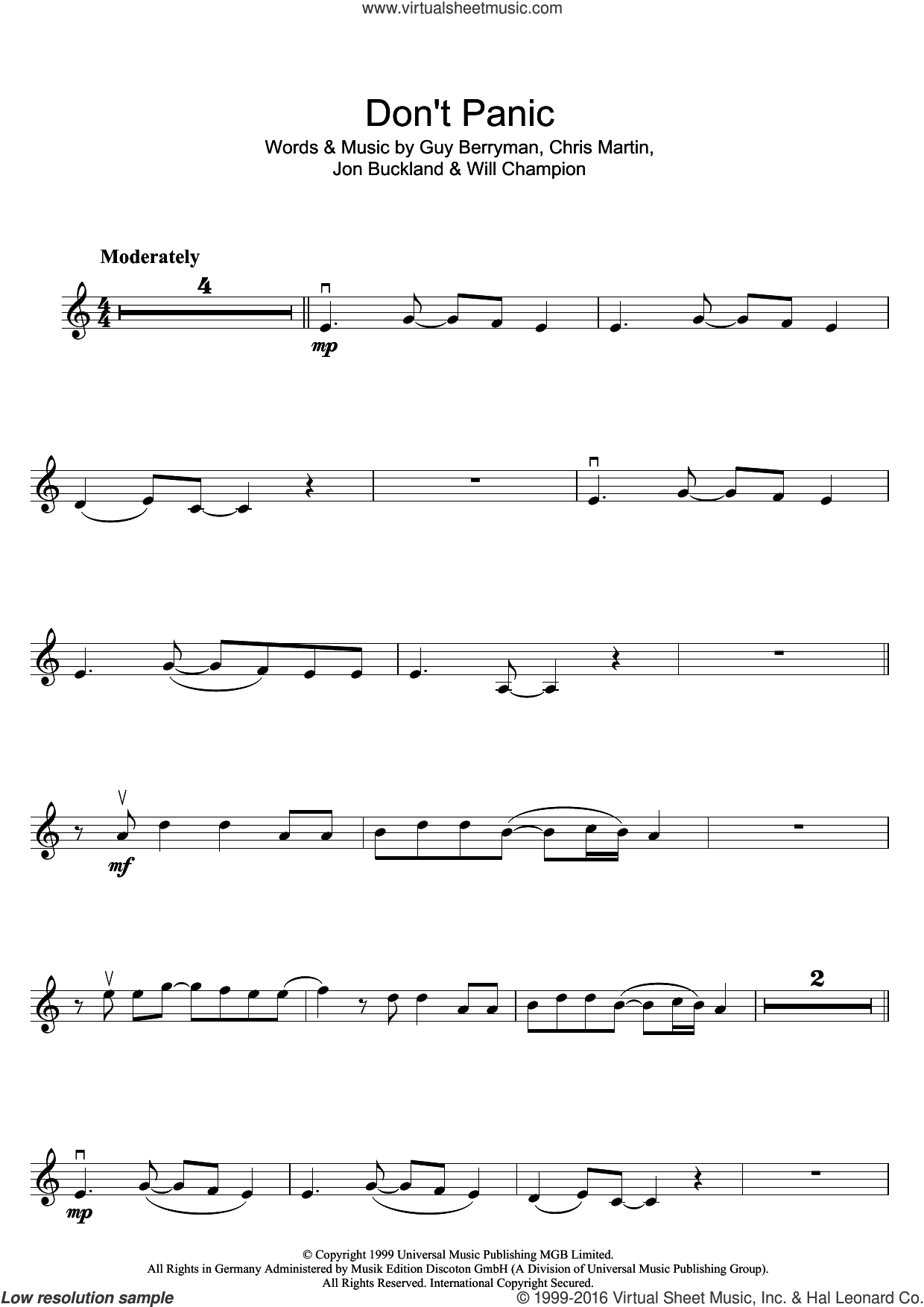 Coldplay - Don't Panic sheet music for violin solo [PDF]