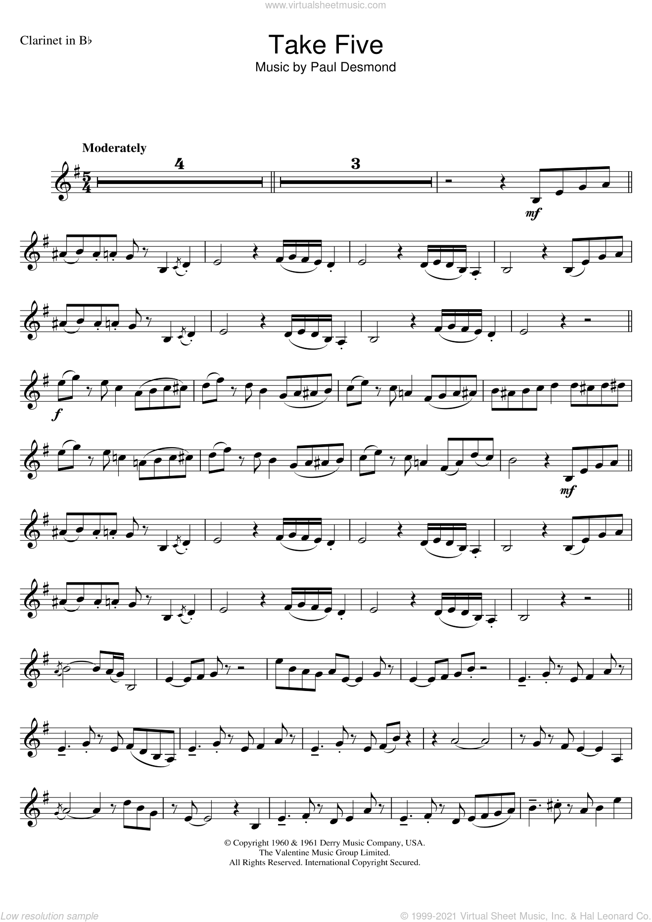 Brubeck - Take Five sheet music for clarinet solo [PDF]