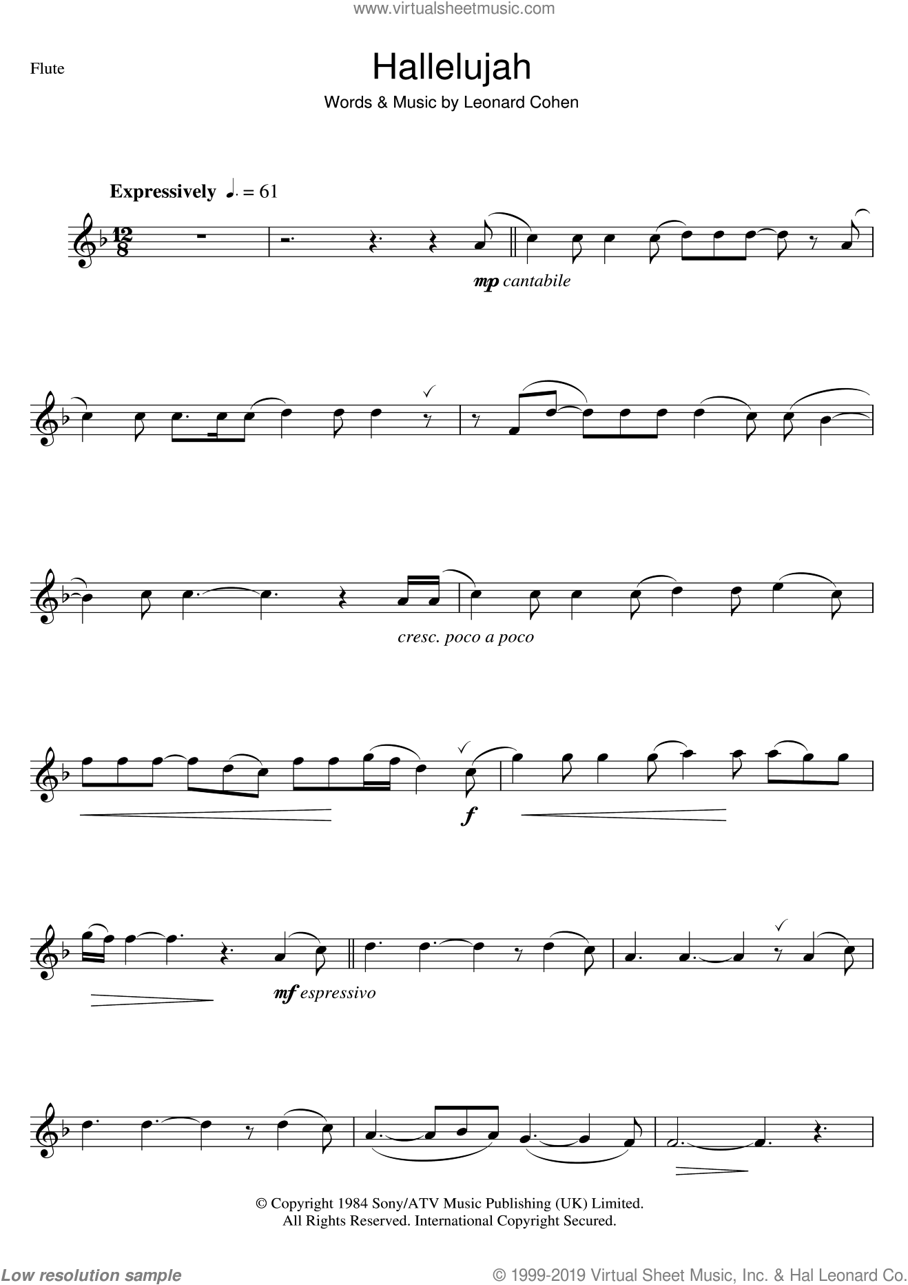 Burke - Hallelujah sheet music for flute solo [PDF-interactive]