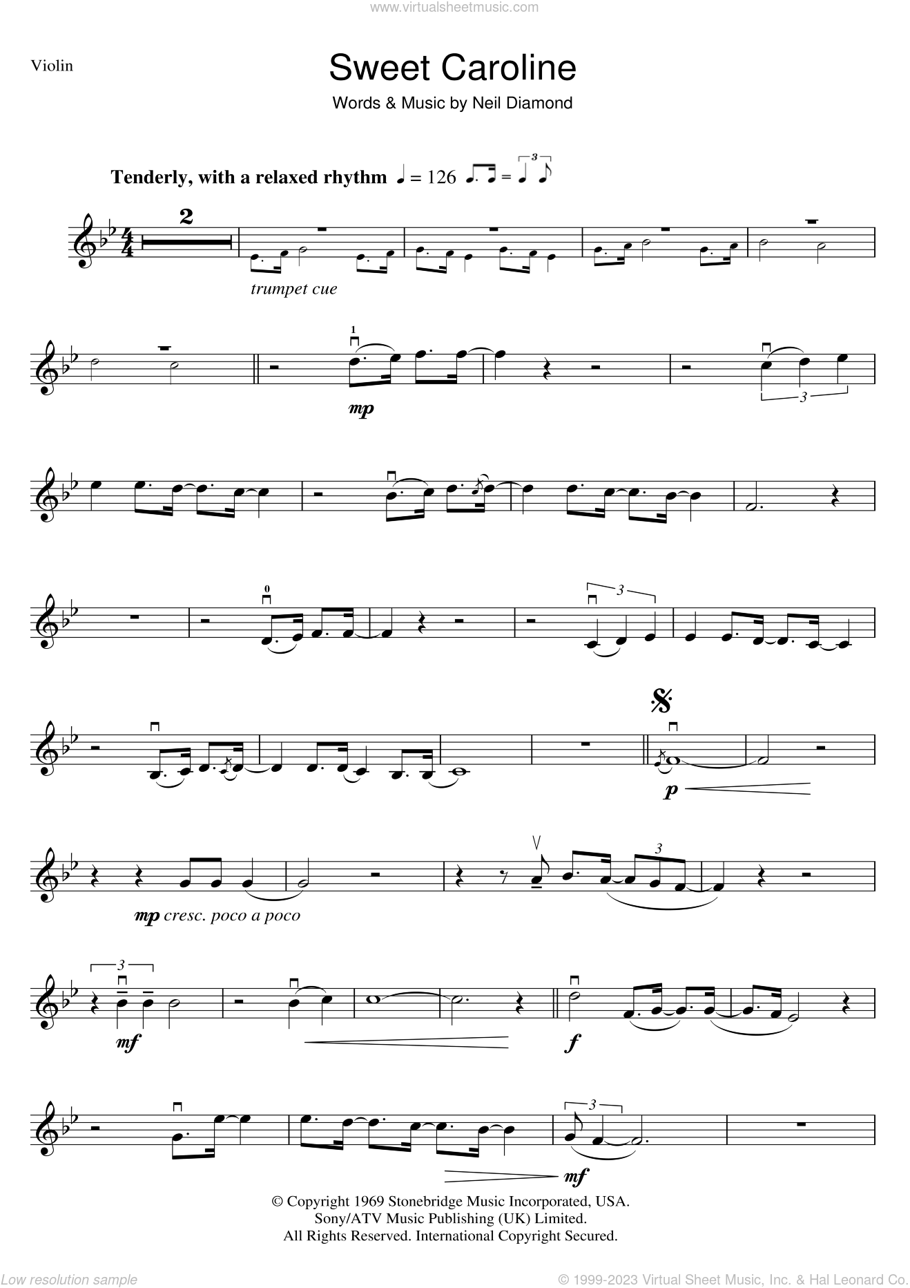 Diamond - Sweet Caroline sheet music for violin solo [PDF]
