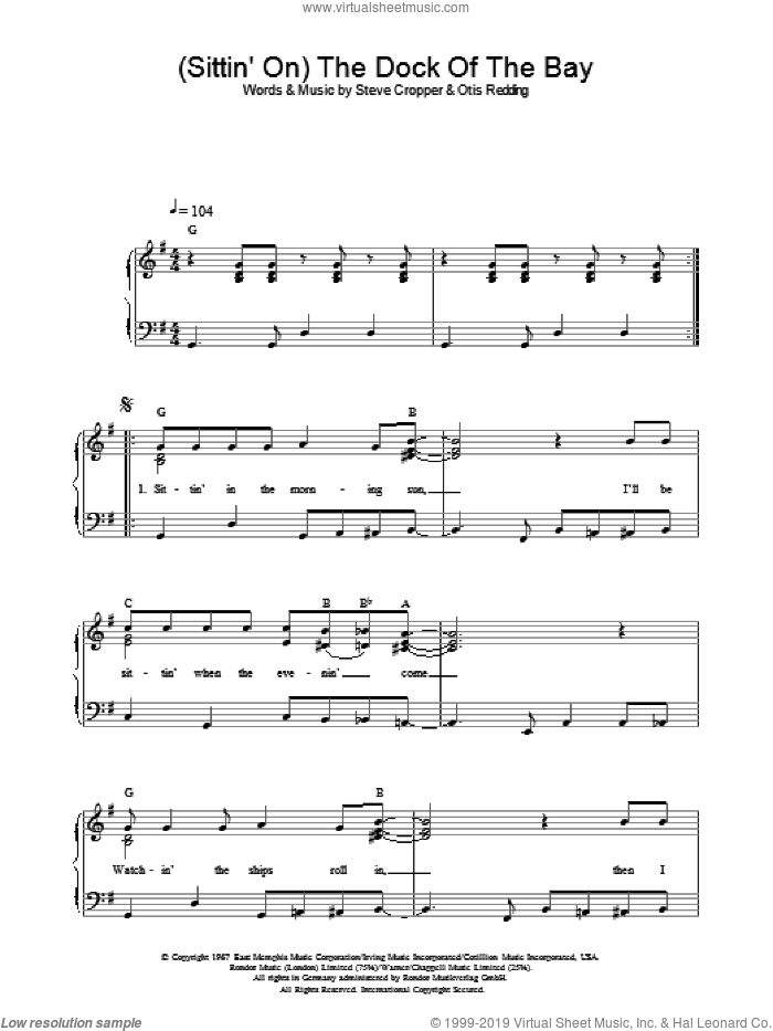 Redding - (Sittin' On) The Dock Of The Bay sheet music for piano solo