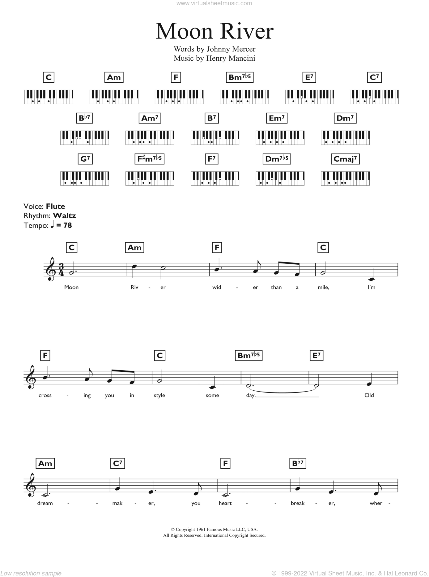 Williams - Moon River sheet music for piano solo (chords ...