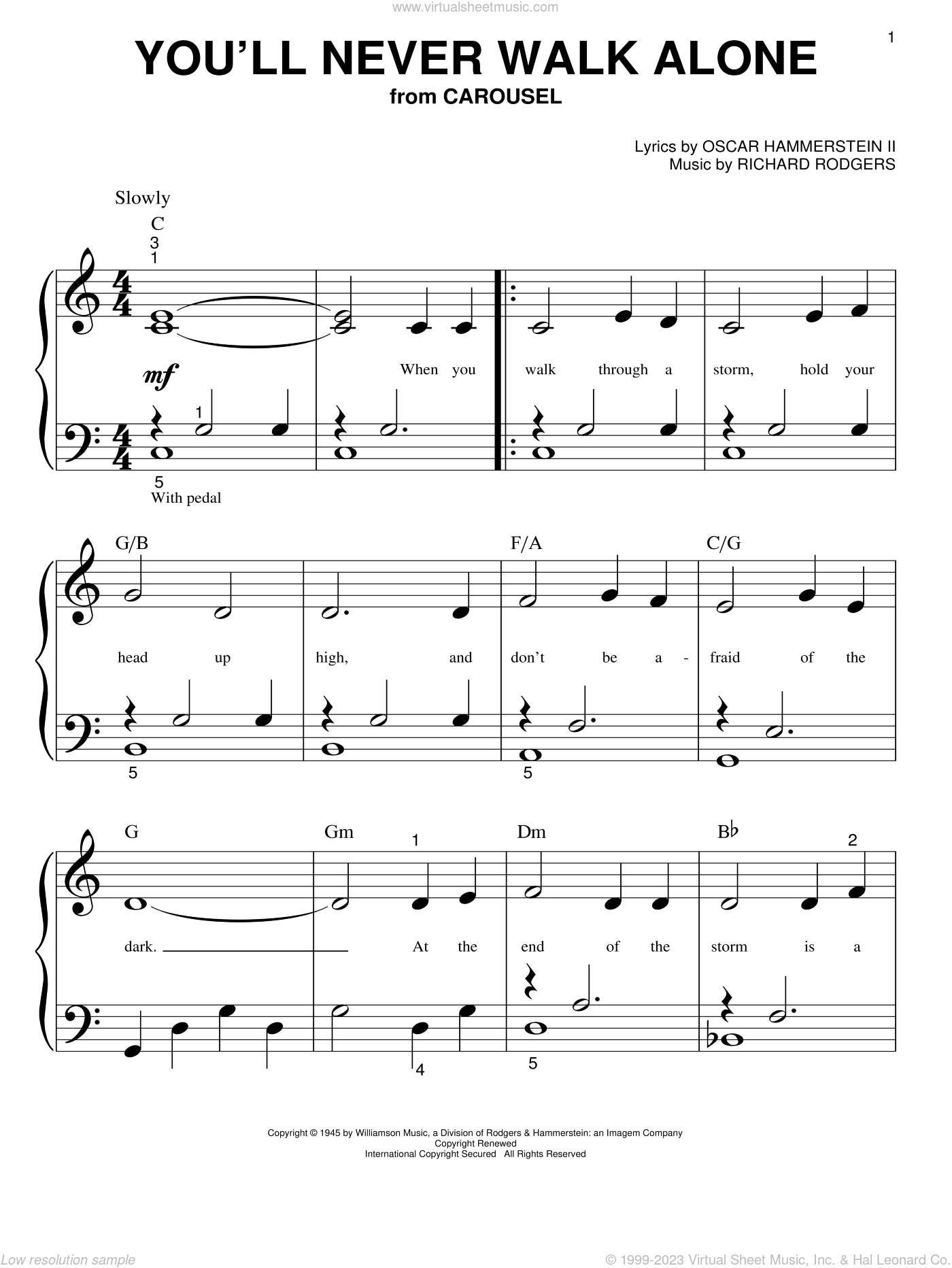 Hammerstein - You'll Never Walk Alone sheet music for piano solo (big