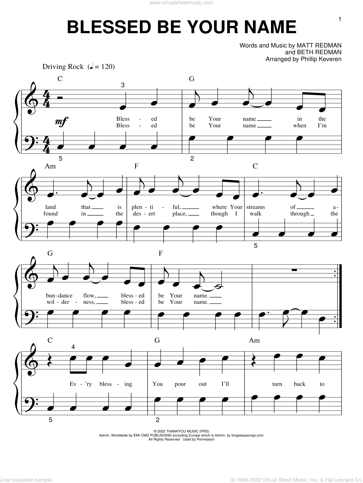 Redman - Blessed Be Your Name sheet music for piano solo ...