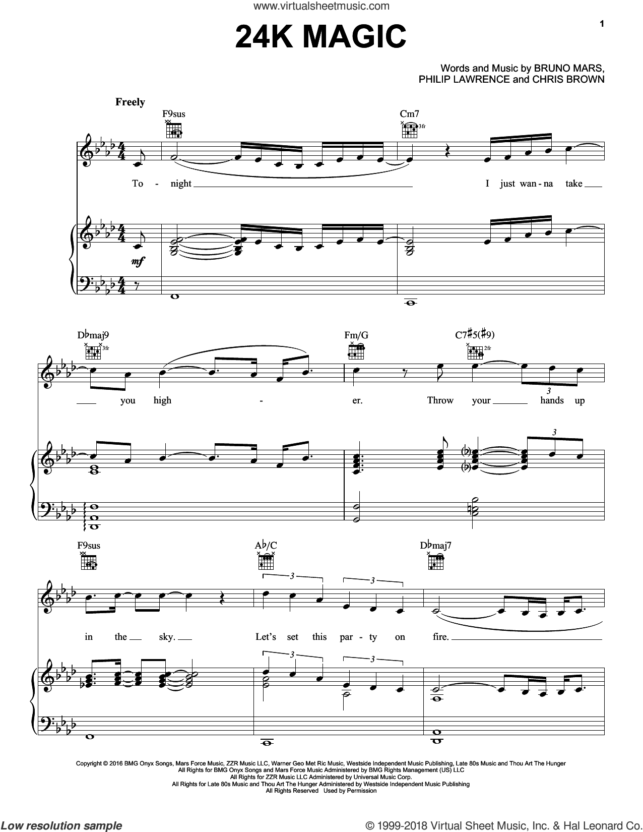 Mars - 24K Magic sheet music for voice, piano or guitar
