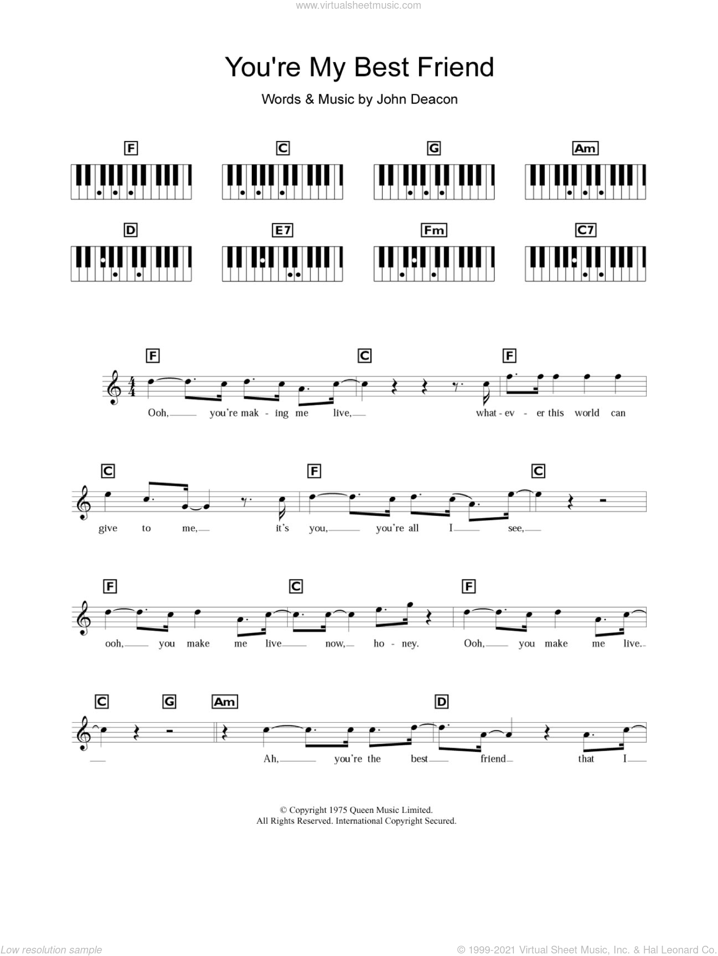 Queen You're My Best Friend sheet music for piano solo