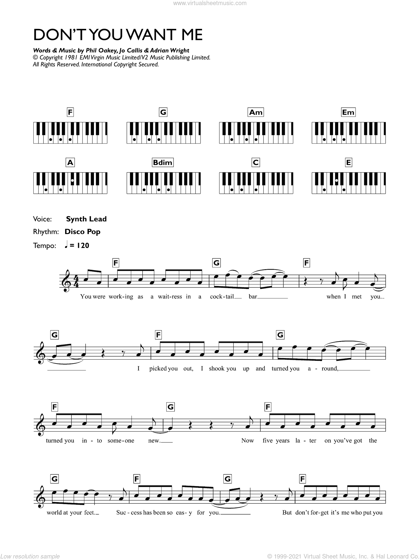 League - Don't You Want Me sheet music (intermediate) for ...
