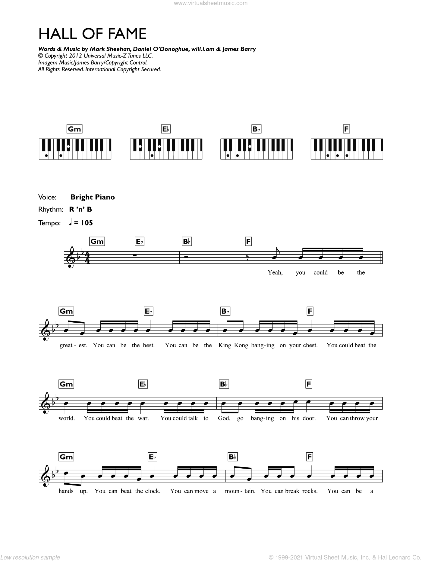 Script Hall Of Fame (featuring will.i.am) sheet music for piano solo (chords, lyrics, melody)